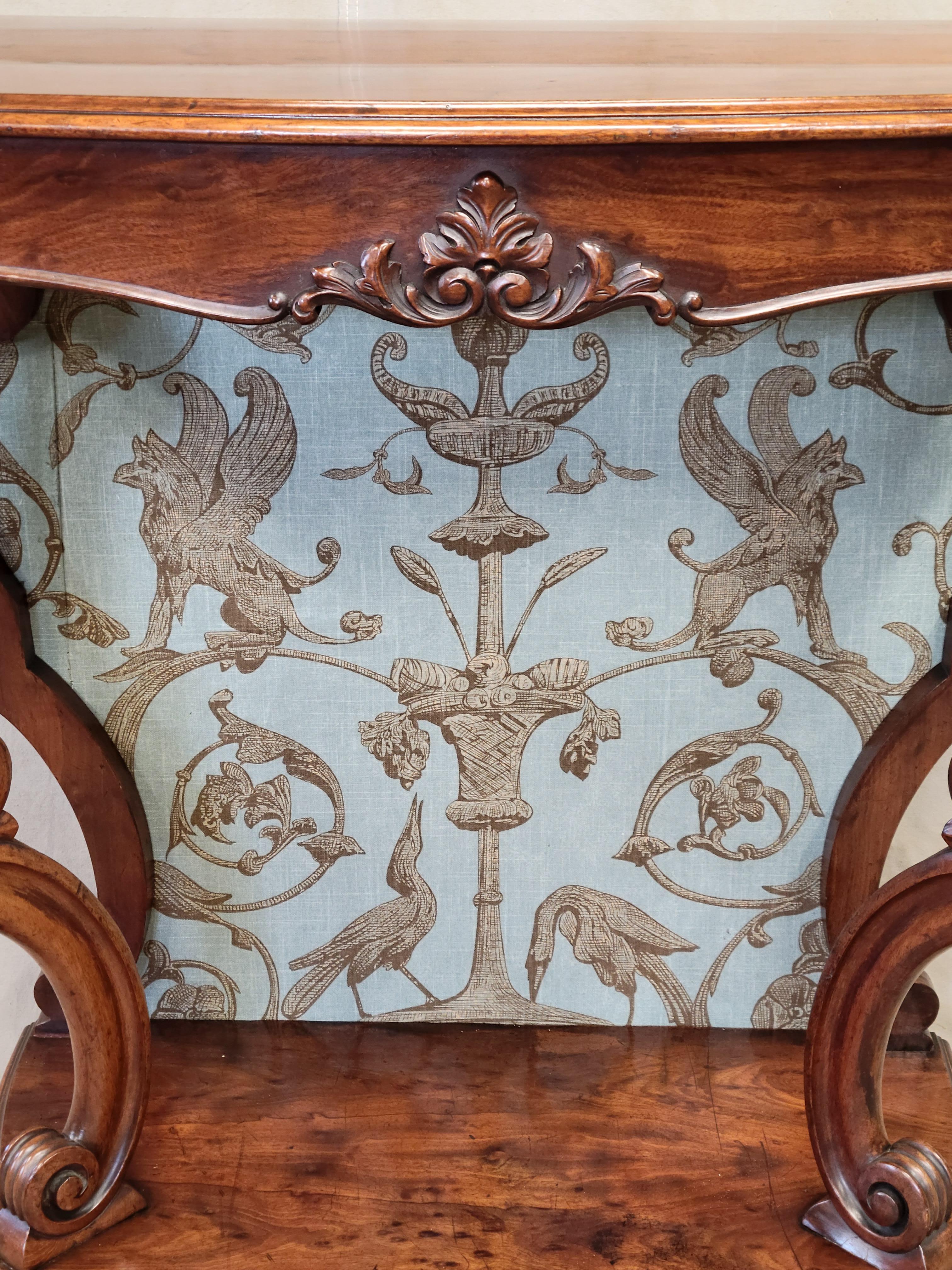 Louis Philippe Antique Louis Phillipe Console Table with Thibaut Renaissance Fabric Panel