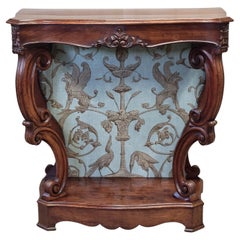 Antique Louis Phillipe Console Table with Thibaut Renaissance Fabric Panel
