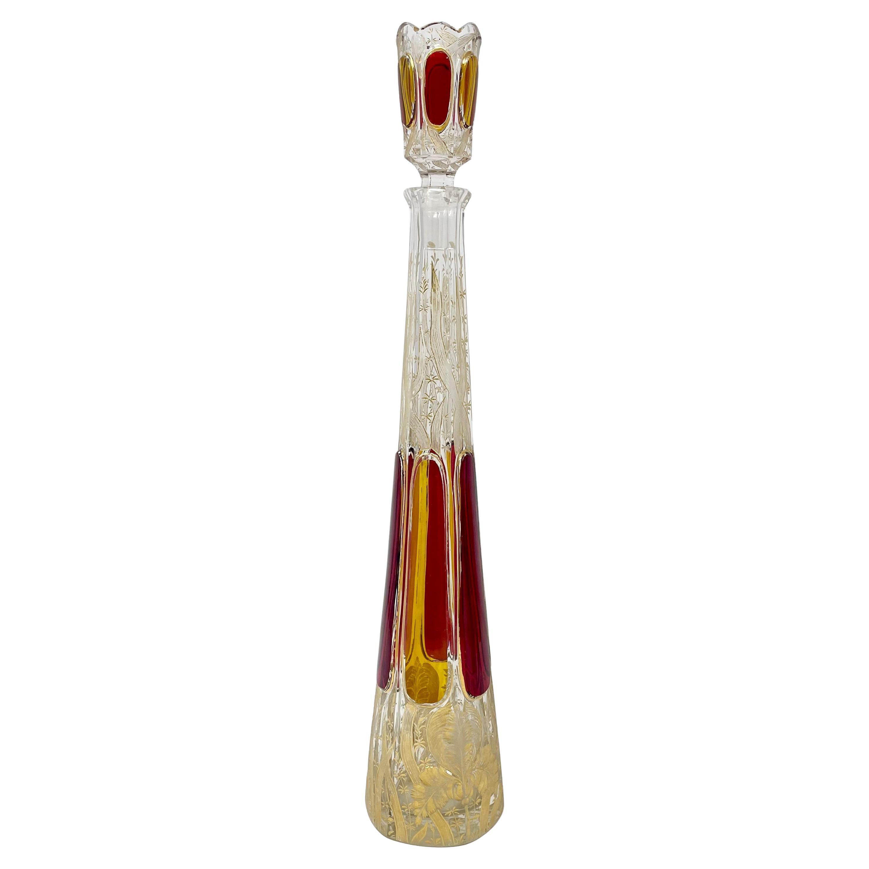 20th Century Antique European Cut Crystal Ruby Glass Decanter, 10 Cordials & Tray, Circa 1920 For Sale