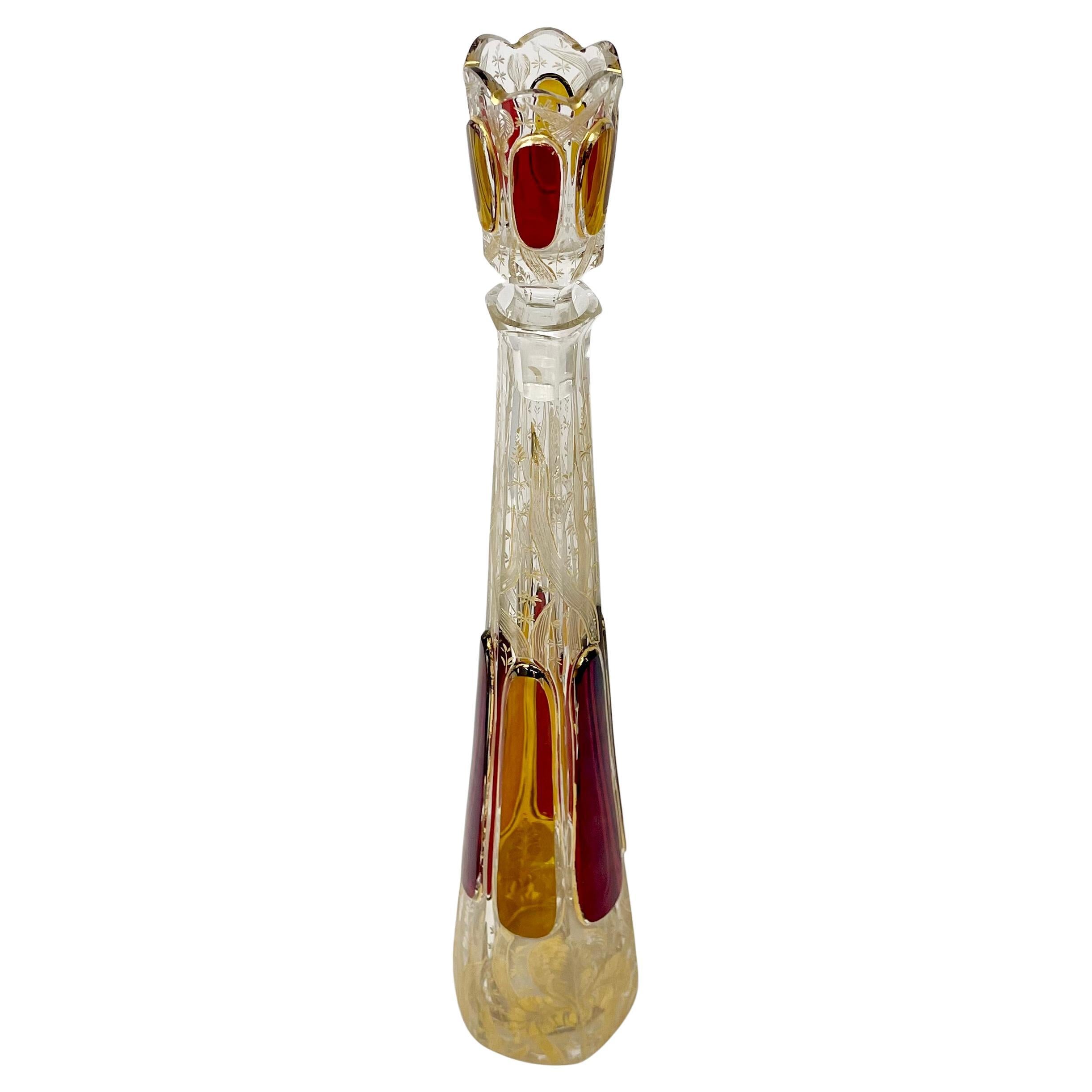 Antique European Cut Crystal Ruby Glass Decanter, 10 Cordials & Tray, Circa 1920 For Sale 1
