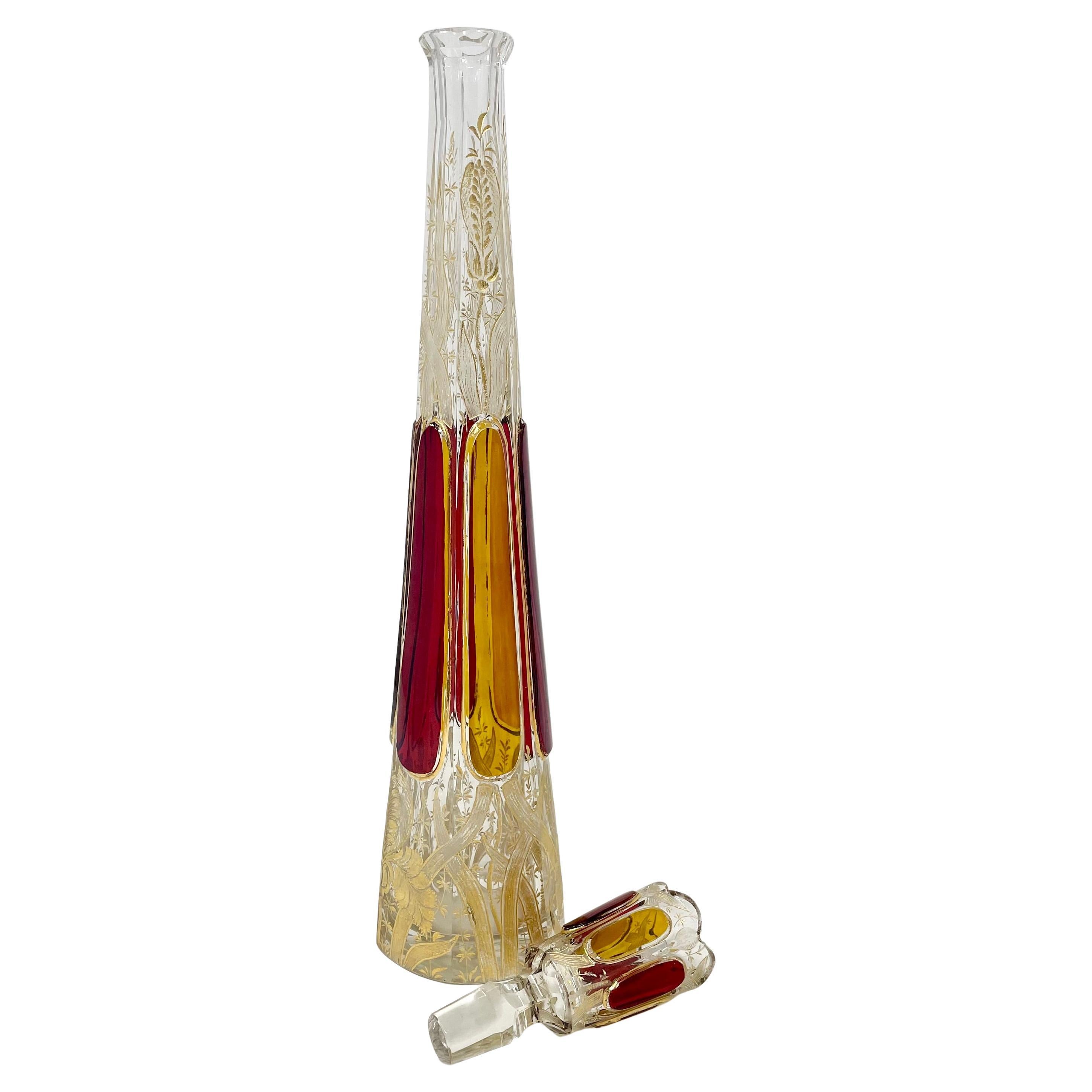 Antique European Cut Crystal Ruby Glass Decanter, 10 Cordials & Tray, Circa 1920 For Sale 2