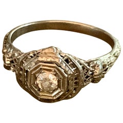 Antique European Cut Diamond Ladies 18 Karat White Gold Ring - Size 8