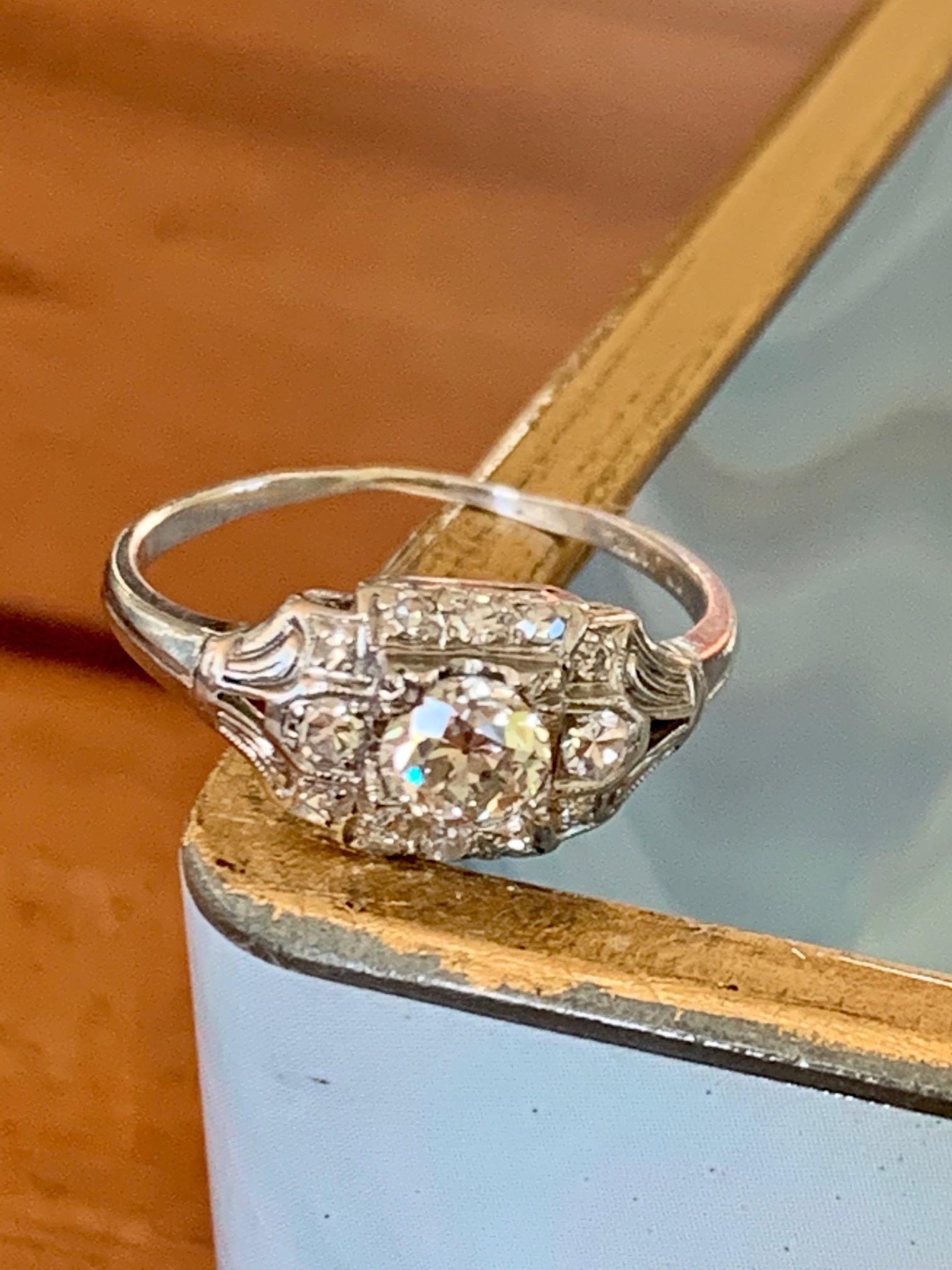 Antique European Cut Diamond Platinum Ring 5