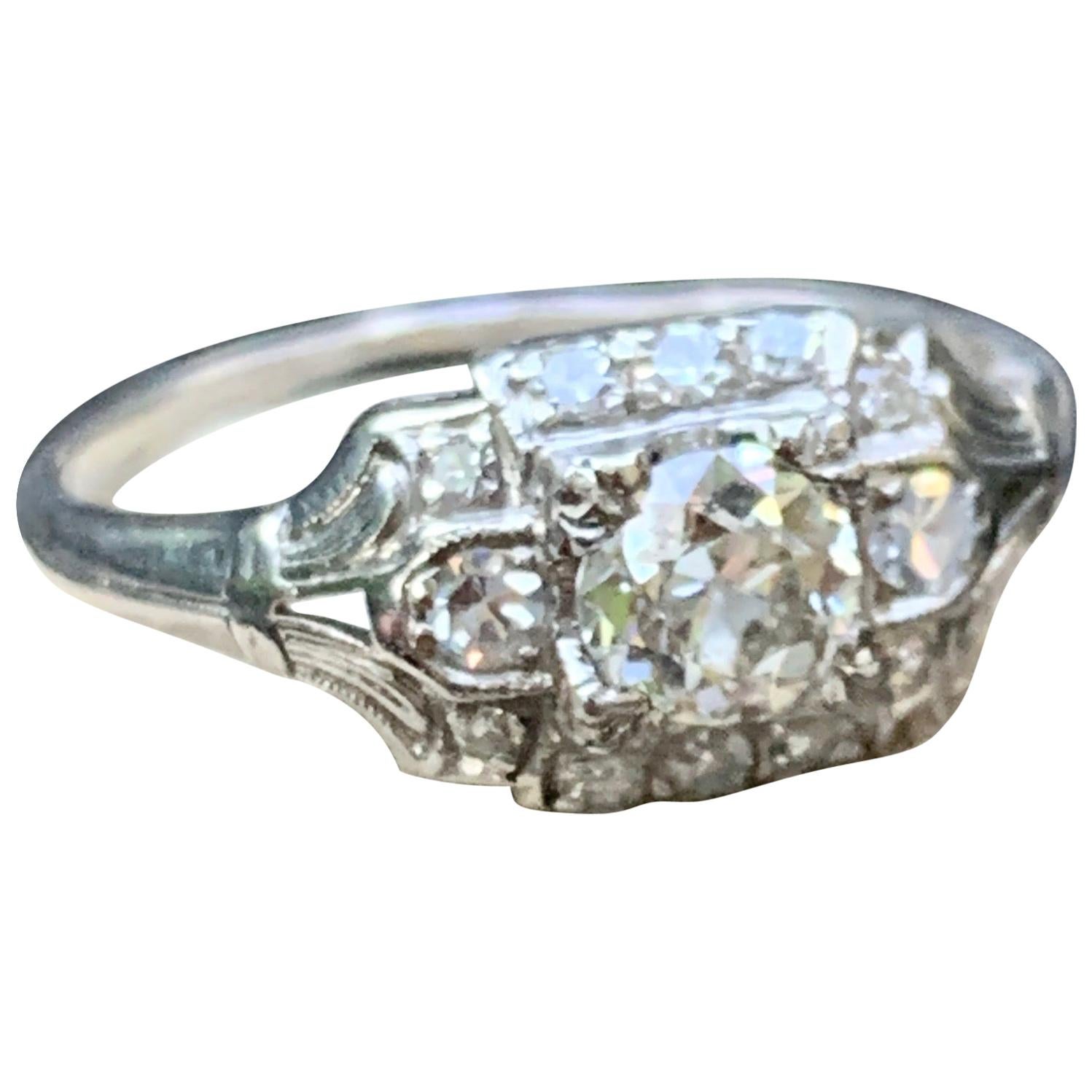 Antique European Cut Diamond Platinum Ring