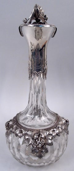 Antique European Cut-Glass Decanter with Silver Grapevine Mounts