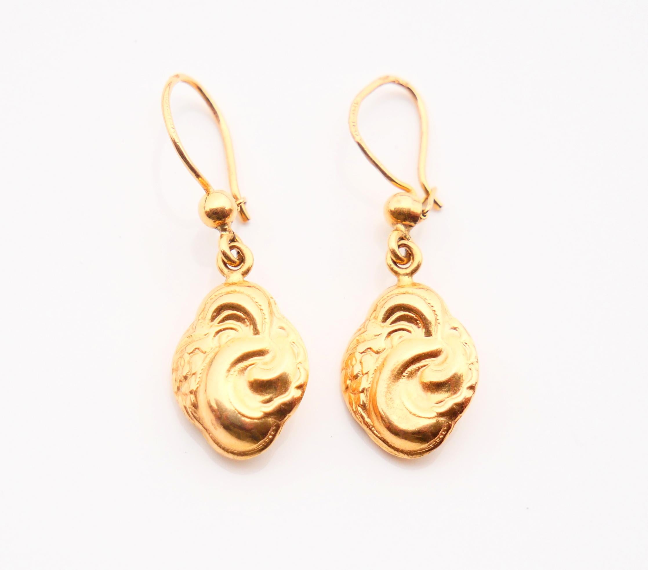 Art déco Pendants d'oreilles européens anciens en or massif 18 carats 2,8 g en vente
