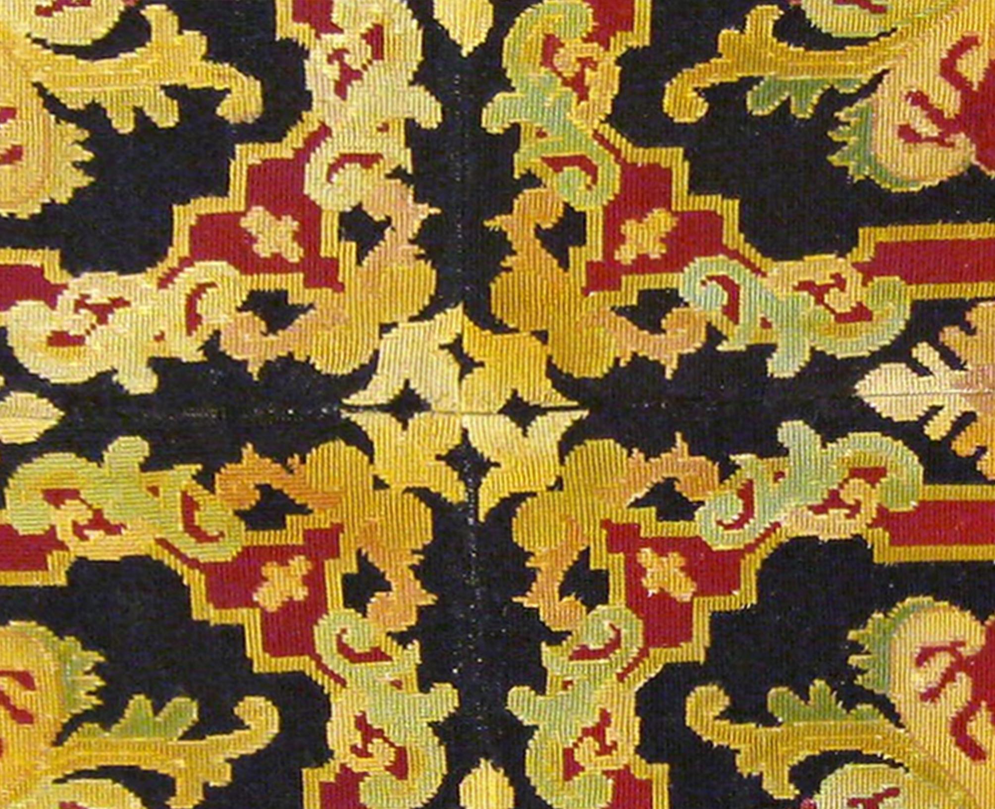 Hand-Knotted Antique European Decorative Needlepoint Flatweave Carpet, in Small size For Sale