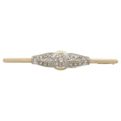 Antique European Diamond and Yellow Gold Bar Brooch