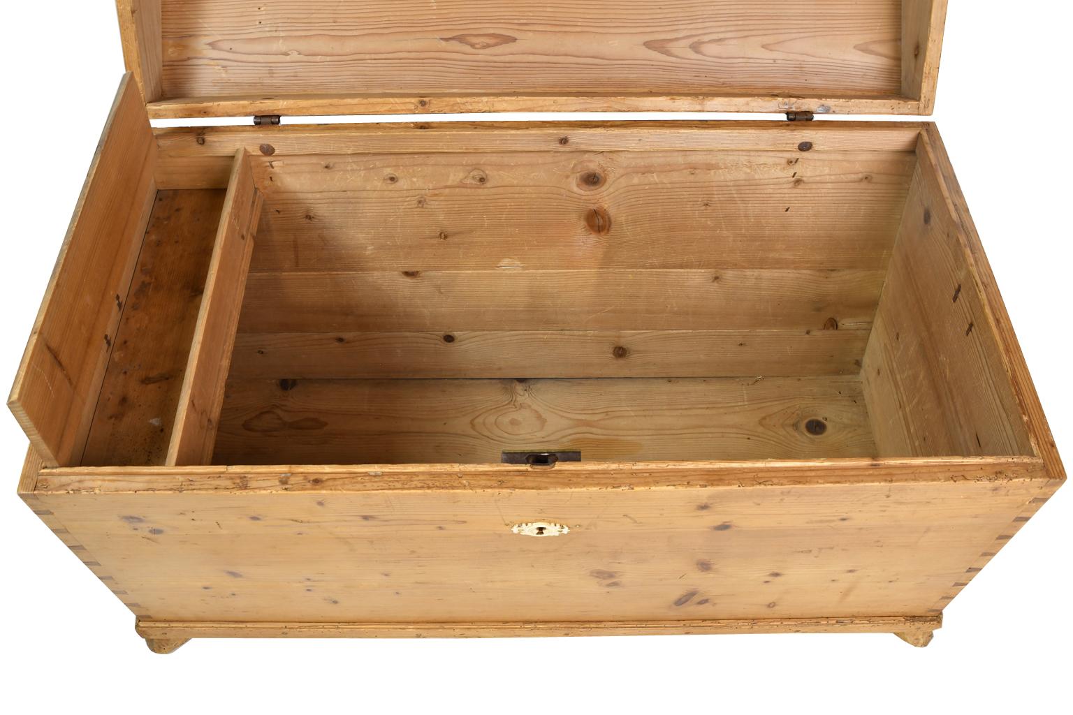 Country Antique European Dome-Top Blanket Chest in Pine with Interior Glove Box For Sale