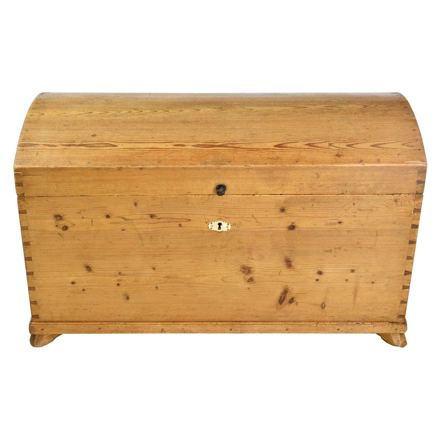 Antique European Dome-Top Blanket Chest in Pine with Interior Glove Box