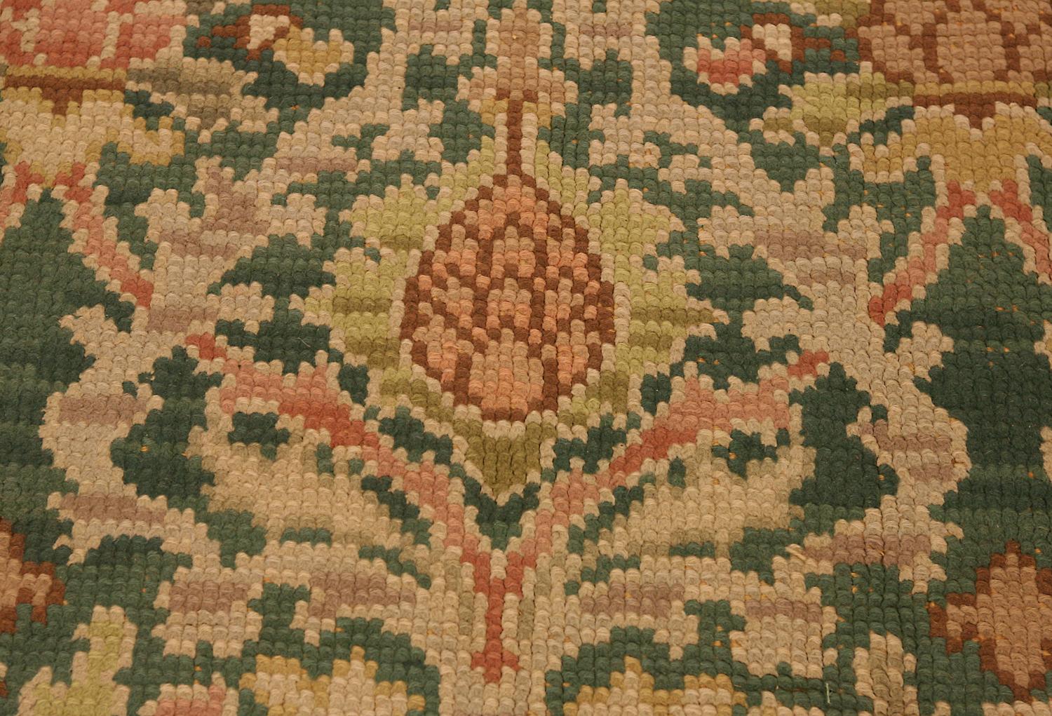 Hand-Knotted Antique European Donegal All-Over Green Field Wool Rug, ca. 1920