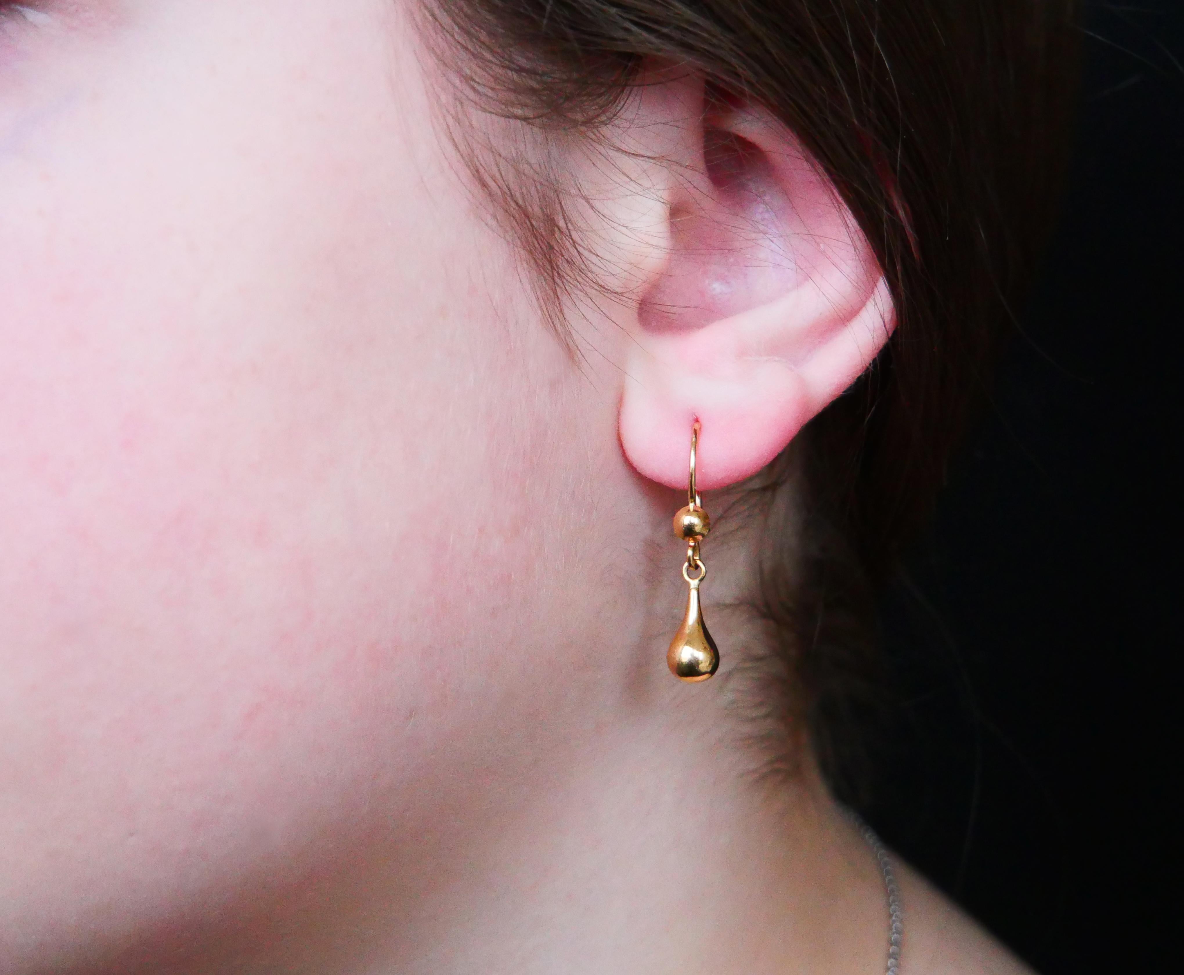 Donna Orecchini antichi europei a goccia in oro giallo massiccio 18K / 1,7 gr in vendita