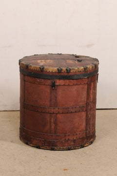 Antique European Drum-Shaped Storage Vessel with Removable Lid Top