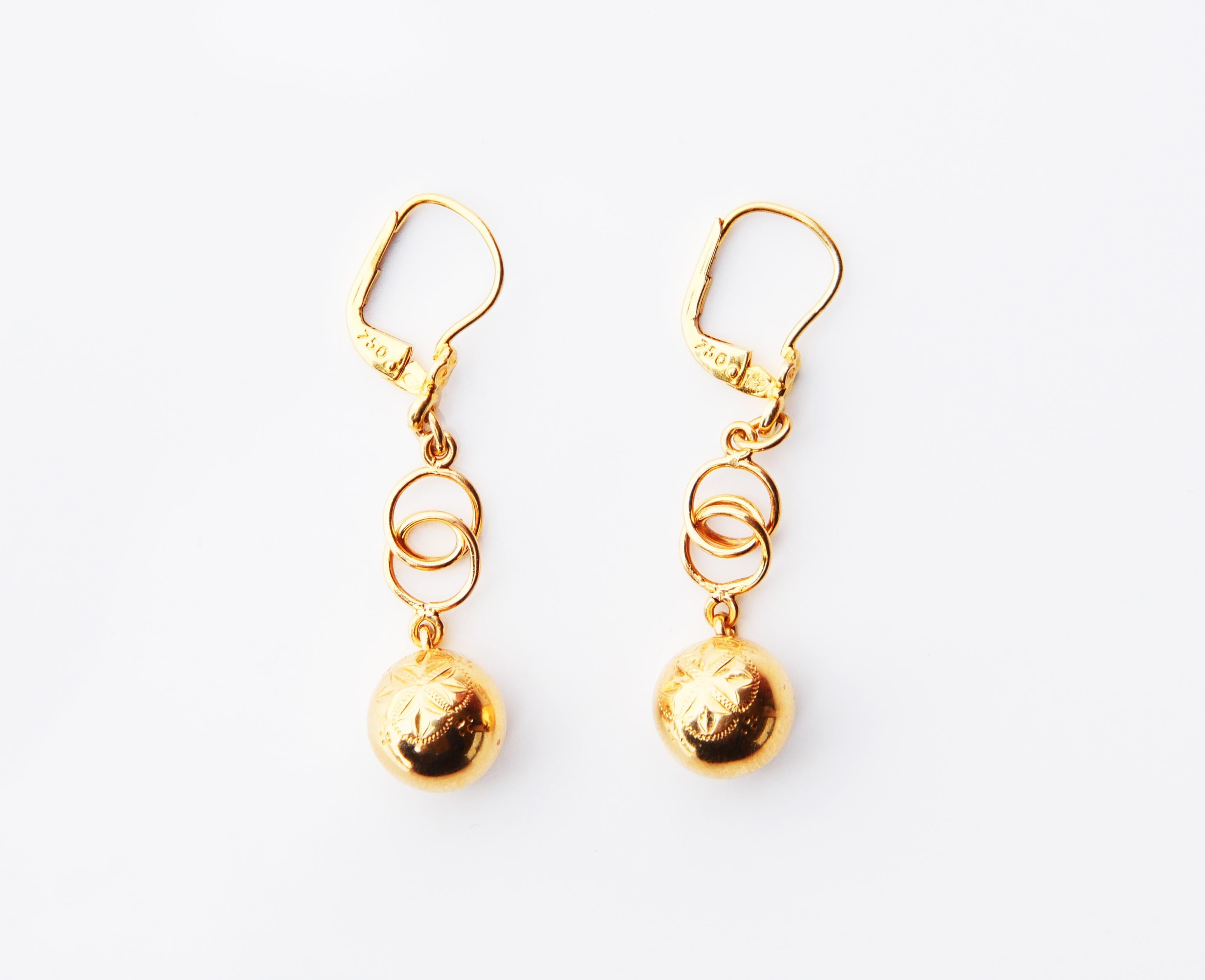 Art Nouveau Antique European Earrings Balls Octagonal Stars solid 18K Gold /3.8gr For Sale