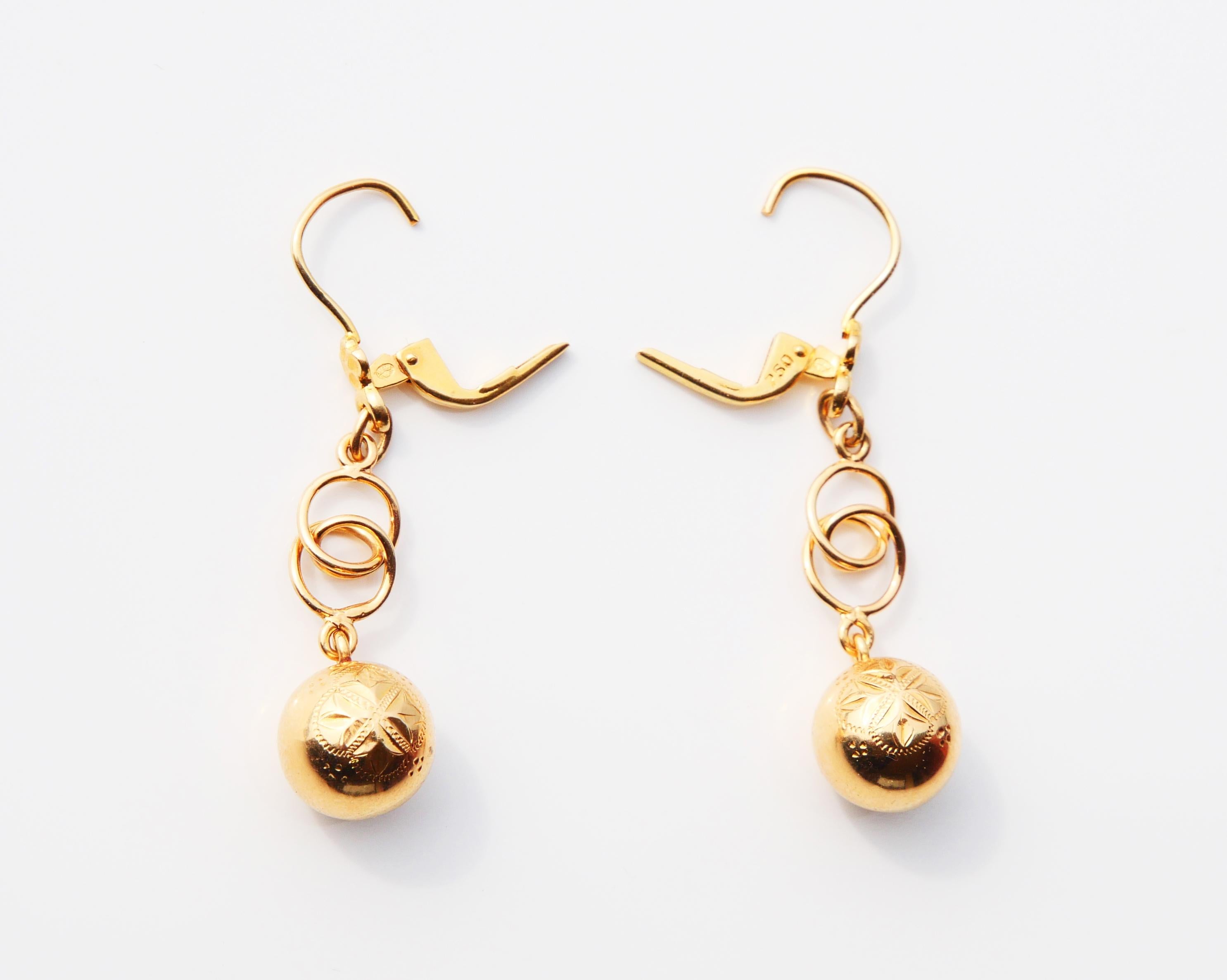 Women's Antique European Earrings Balls Octagonal Stars solid 18K Gold /3.8gr For Sale