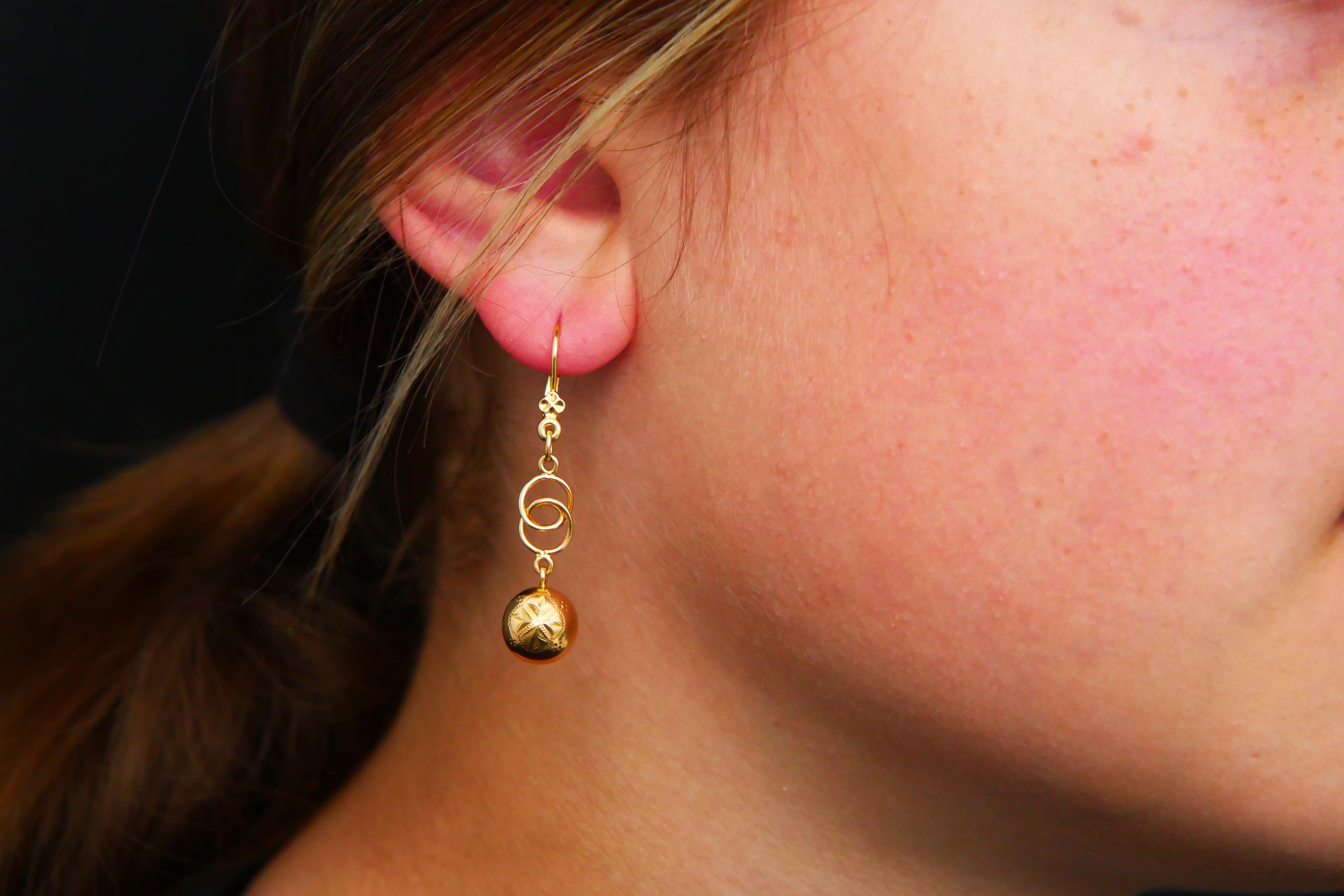 Antique European Earrings Balls Octagonal Stars solid 18K Gold /3.8gr For Sale 1