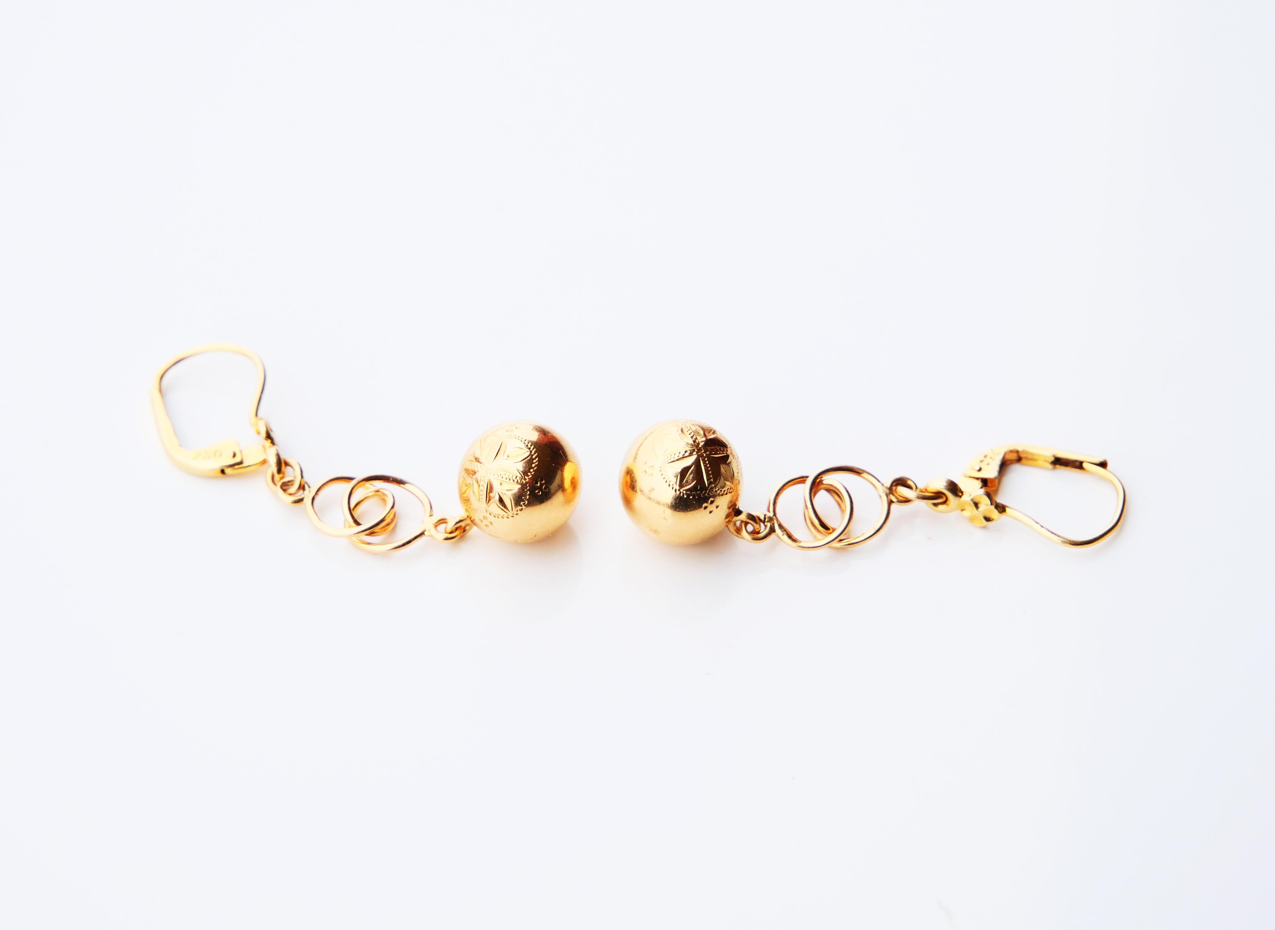 Antique European Earrings Balls Octagonal Stars solid 18K Gold /3.8gr For Sale 3