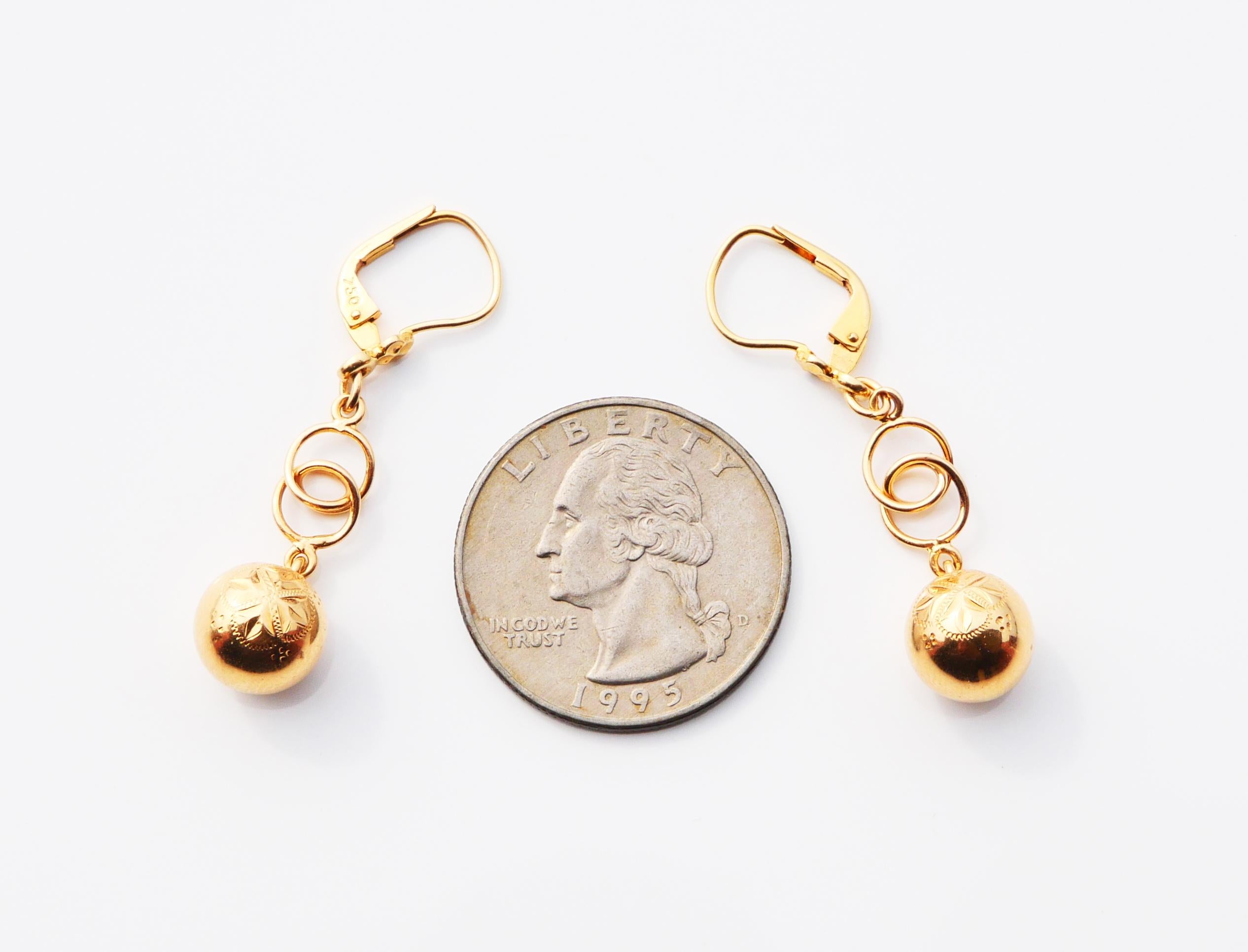 Antike europäische Ohrringe Kugeln mit achteckigen Sternen aus massivem 18K Gold /3.8gr im Angebot 5