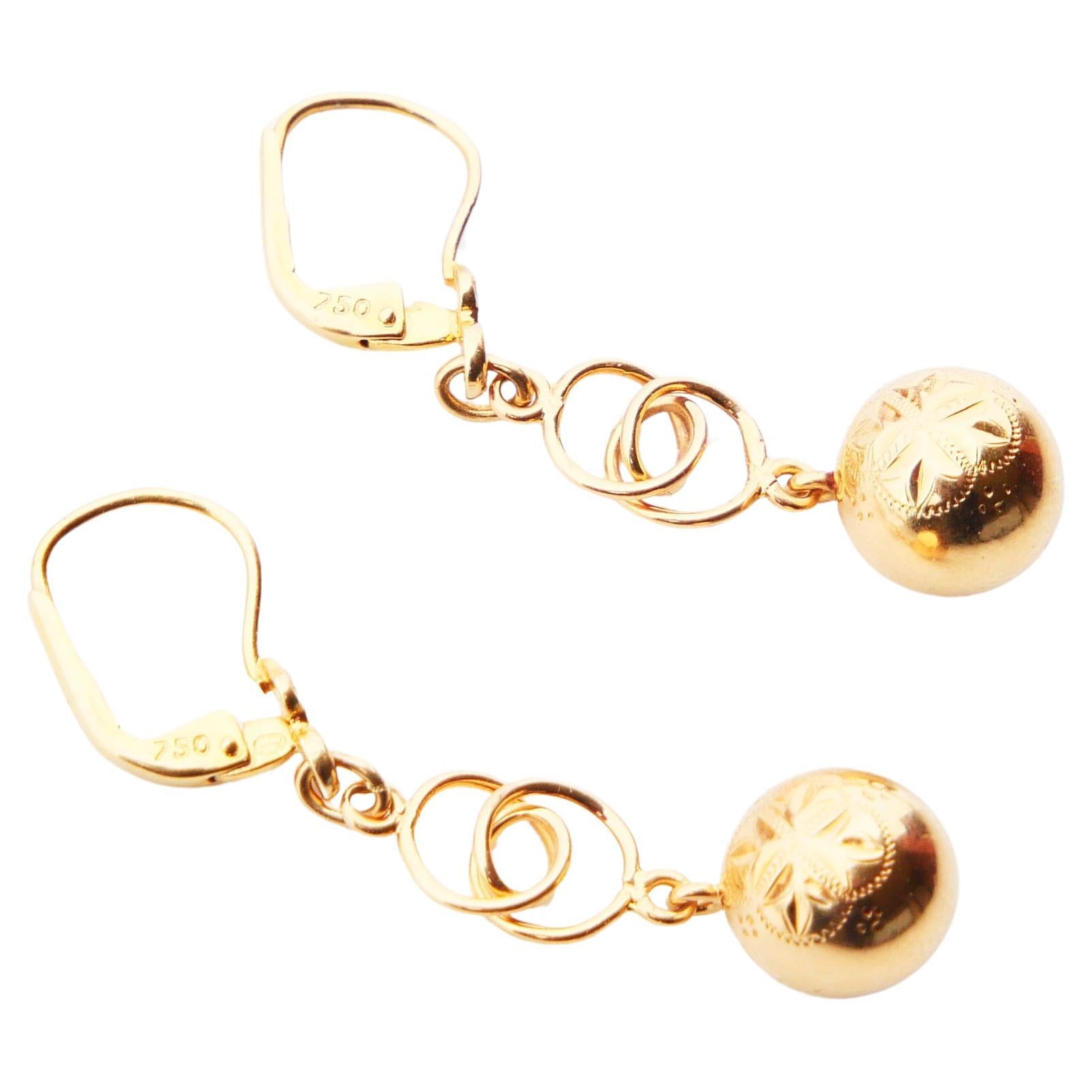 Boucles d'oreilles européennes anciennes boules octogonales étoiles en or massif 18 carats 3,8 g