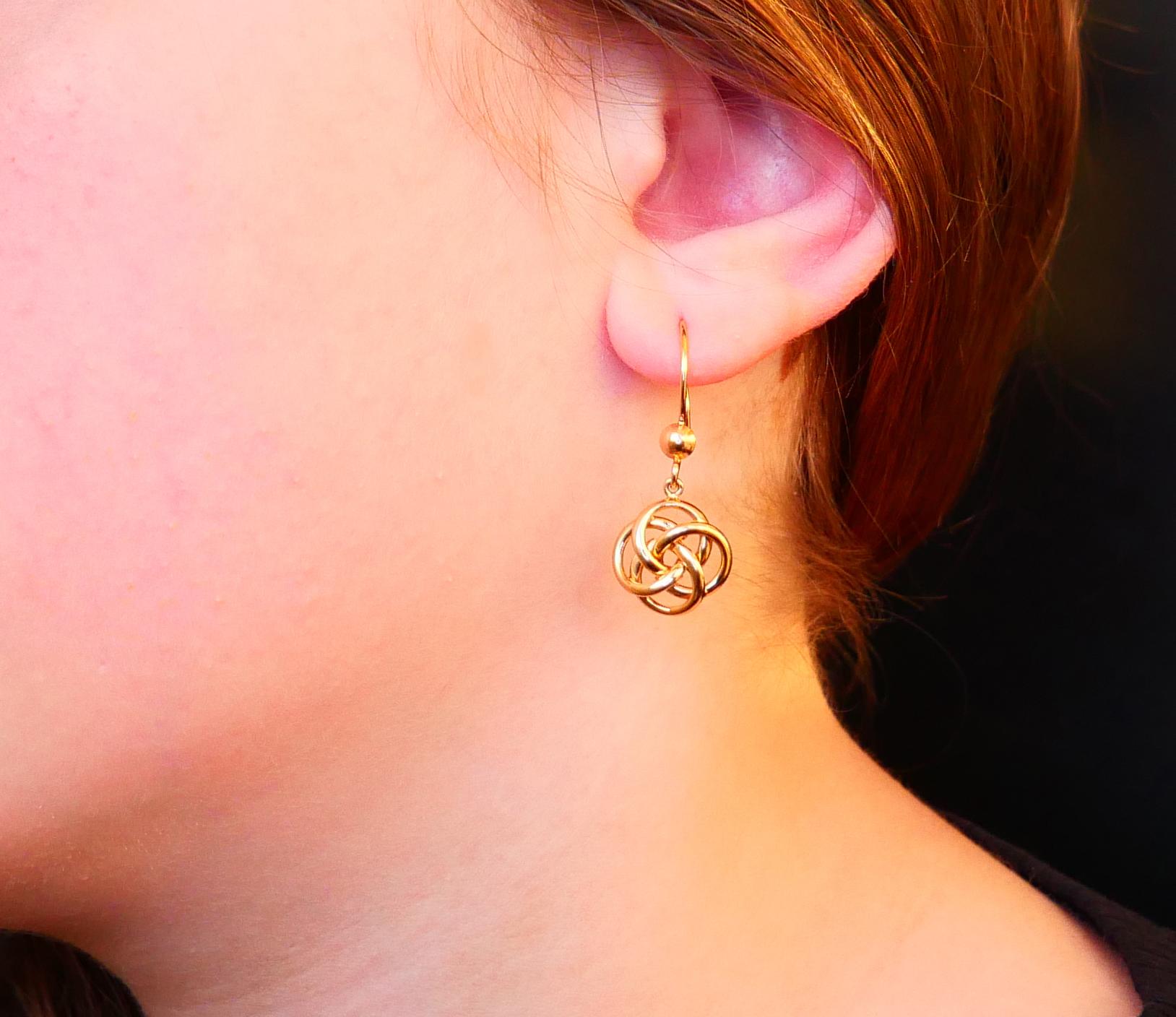 Art Deco Antique European Earrings Celtic Eternity Knots solid 18K Gold /2.5gr For Sale