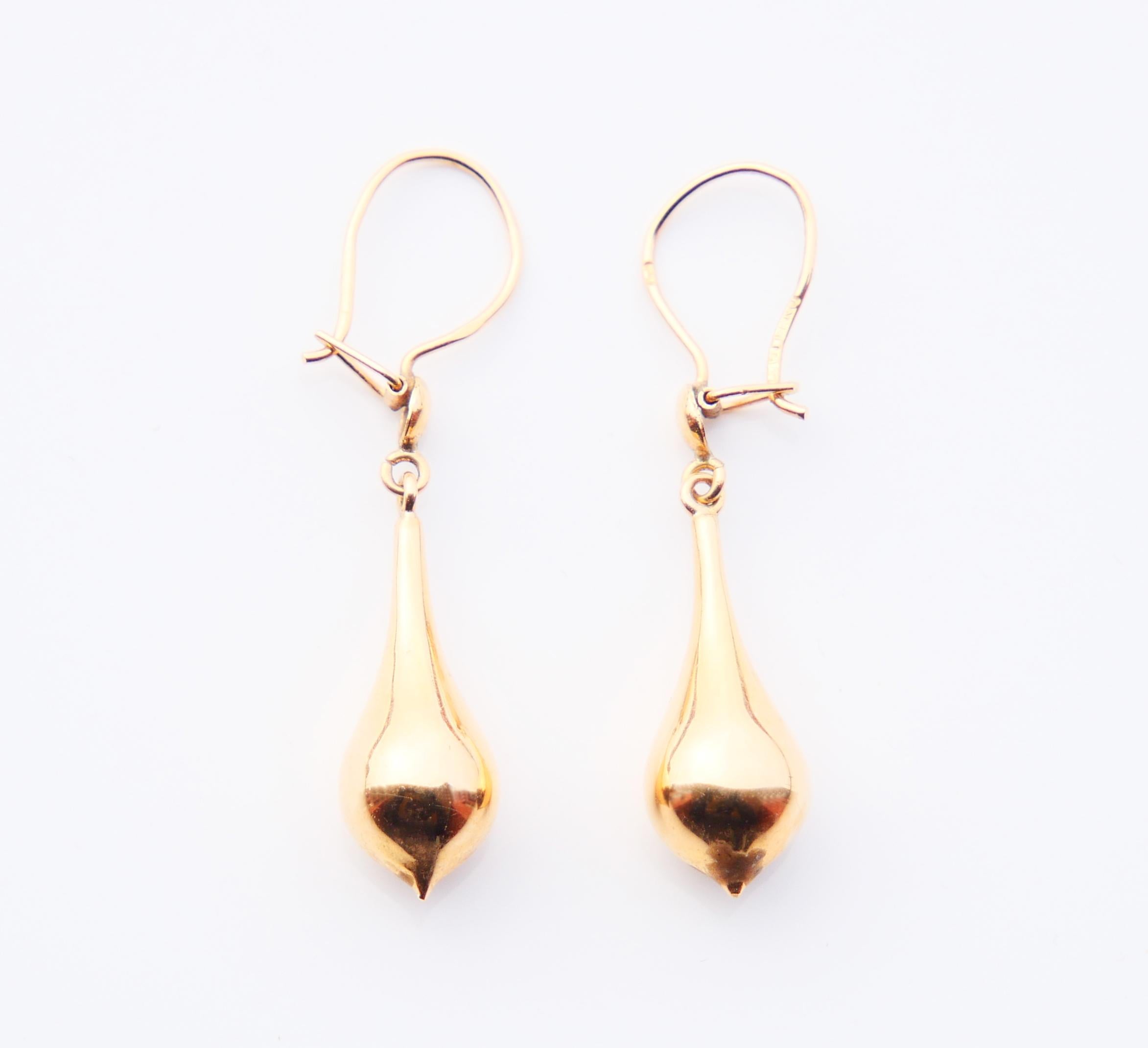 Jugendstil Pendants d'oreilles européens anciens pendants en or jaune 18 carats massif 2,4 g en vente
