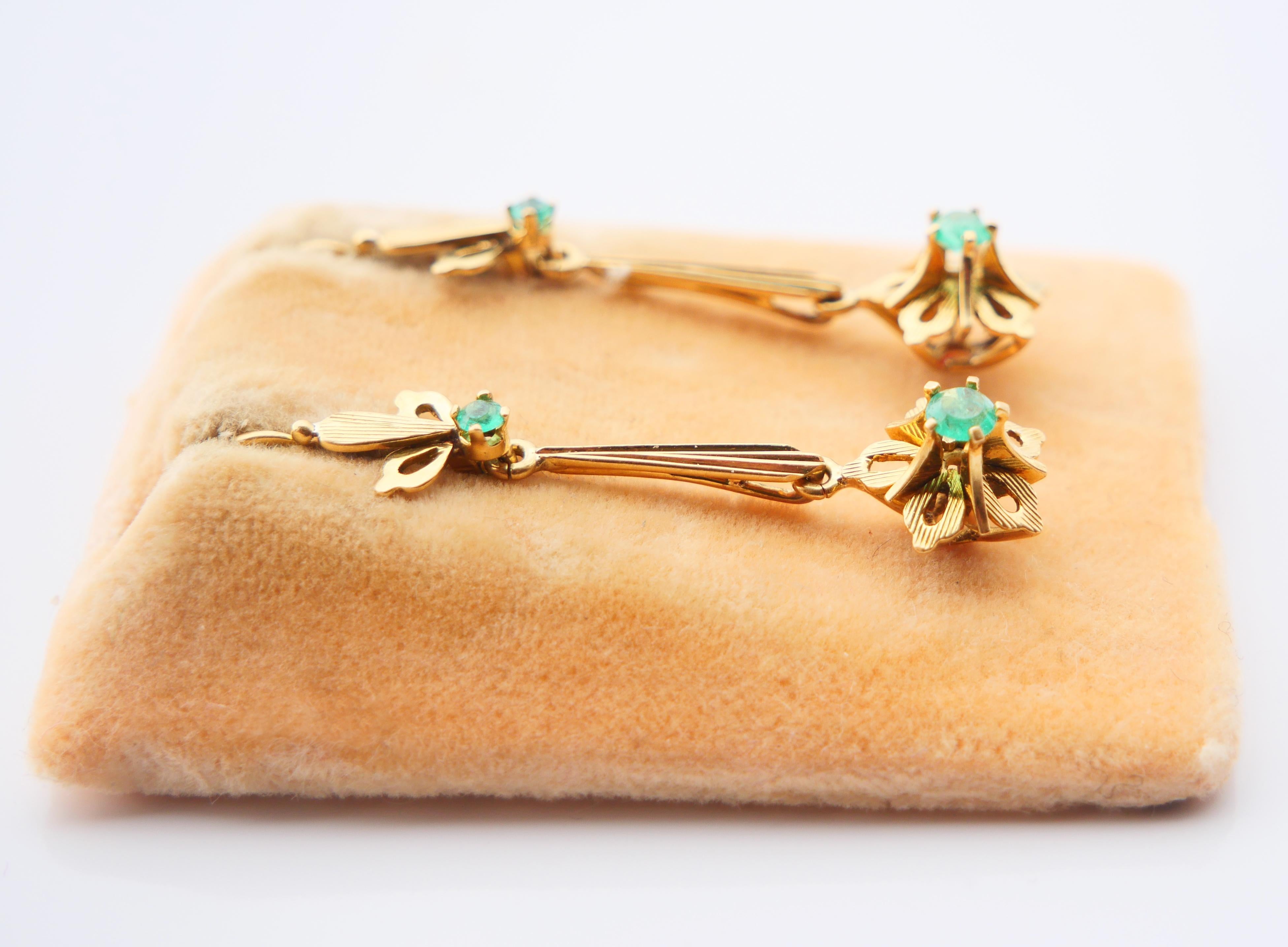 Old European Cut Antique European Earrings natural Emeralds solid 18K Gold / 4.51 gr For Sale