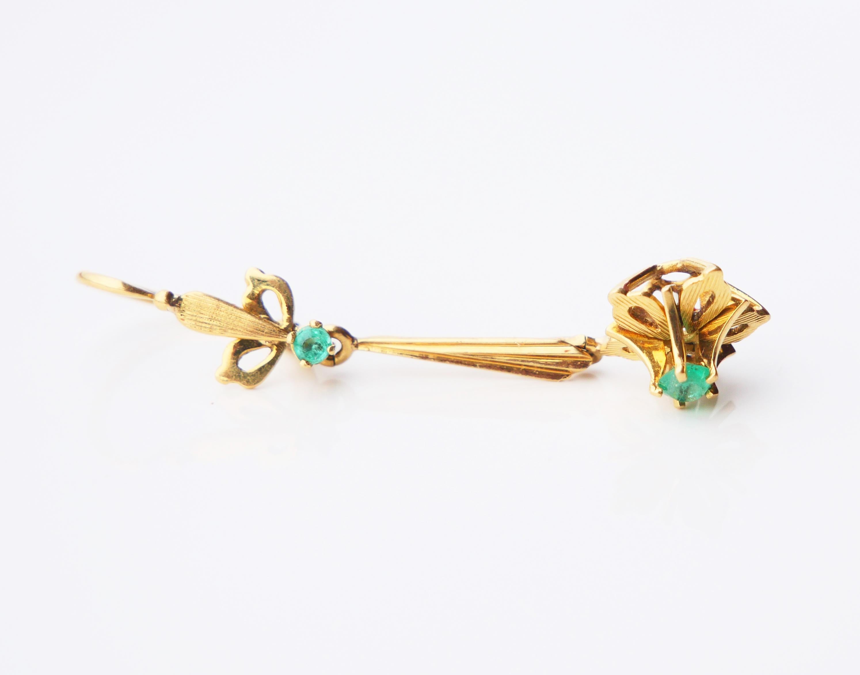 Antique European Earrings natural Emeralds solid 18K Gold / 4.51 gr For Sale 2