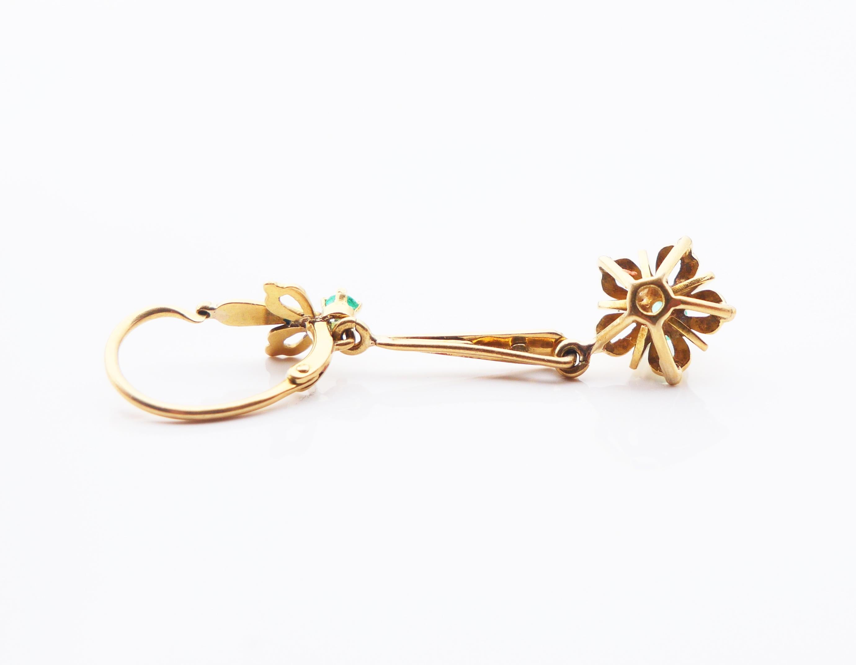 Antique European Earrings natural Emeralds solid 18K Gold / 4.51 gr For Sale 3