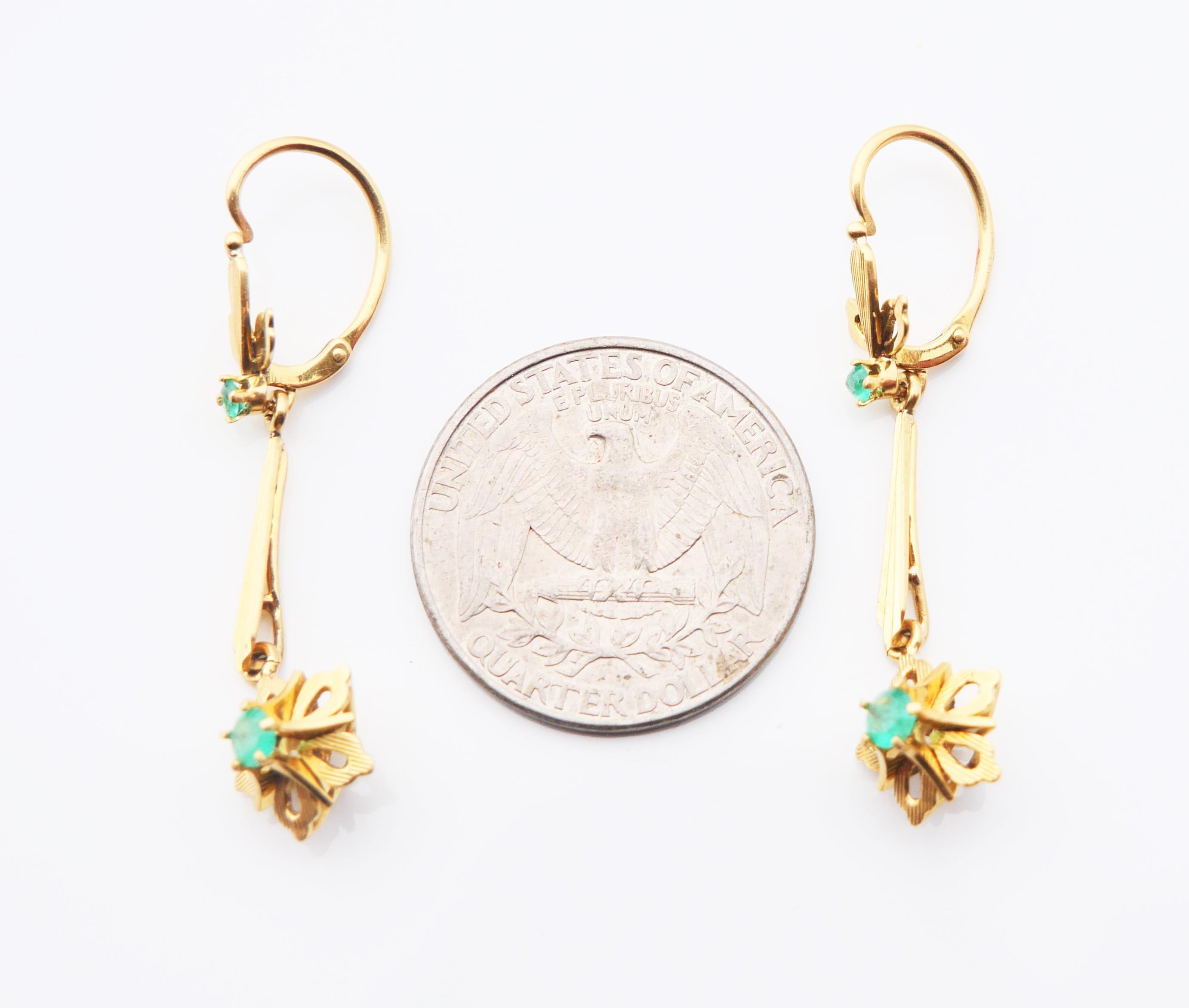 Antique European Earrings natural Emeralds solid 18K Gold / 4.51 gr For Sale 4