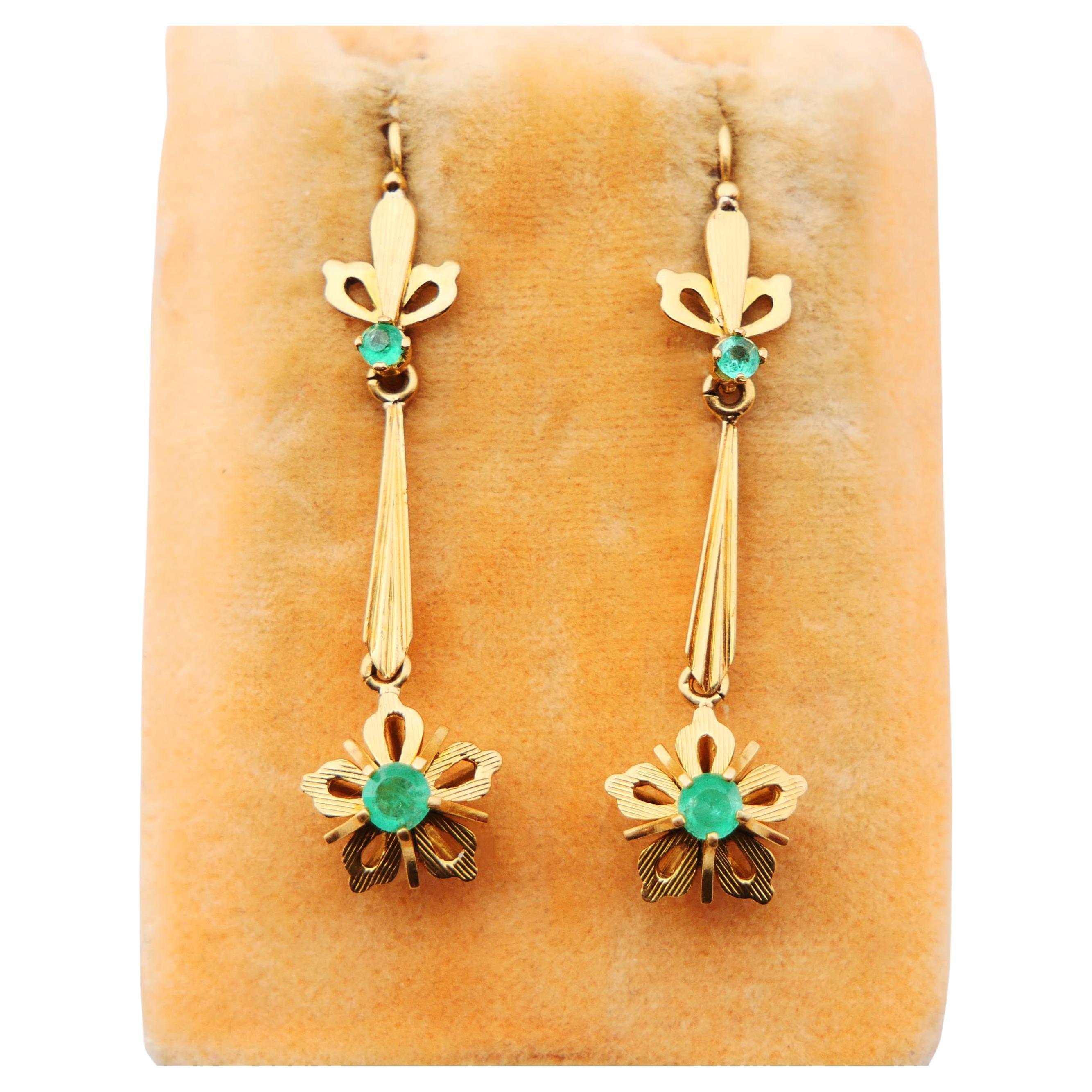 Antique European Earrings natural Emeralds solid 18K Gold / 4.51 gr
