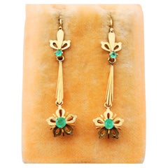 Antique European Earrings natural Emeralds solid 18K Gold / 4.51 gr