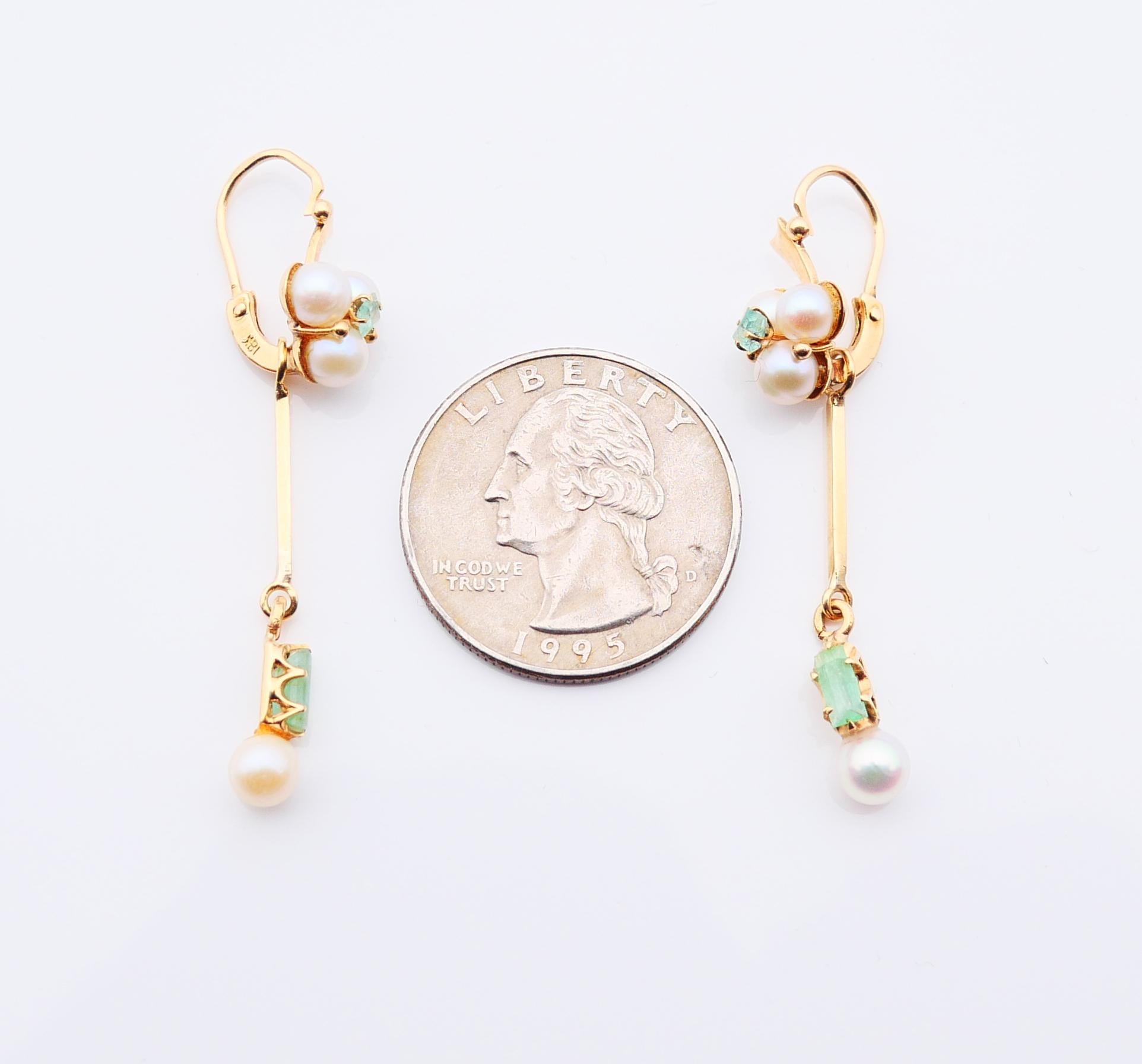 Antique European Earrings Pearls Emeralds solid 18K Gold / 4.3 gr For Sale 6