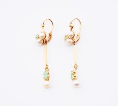 Antique European Earrings Pearls Emeralds solid 18K Gold / 4.3 gr