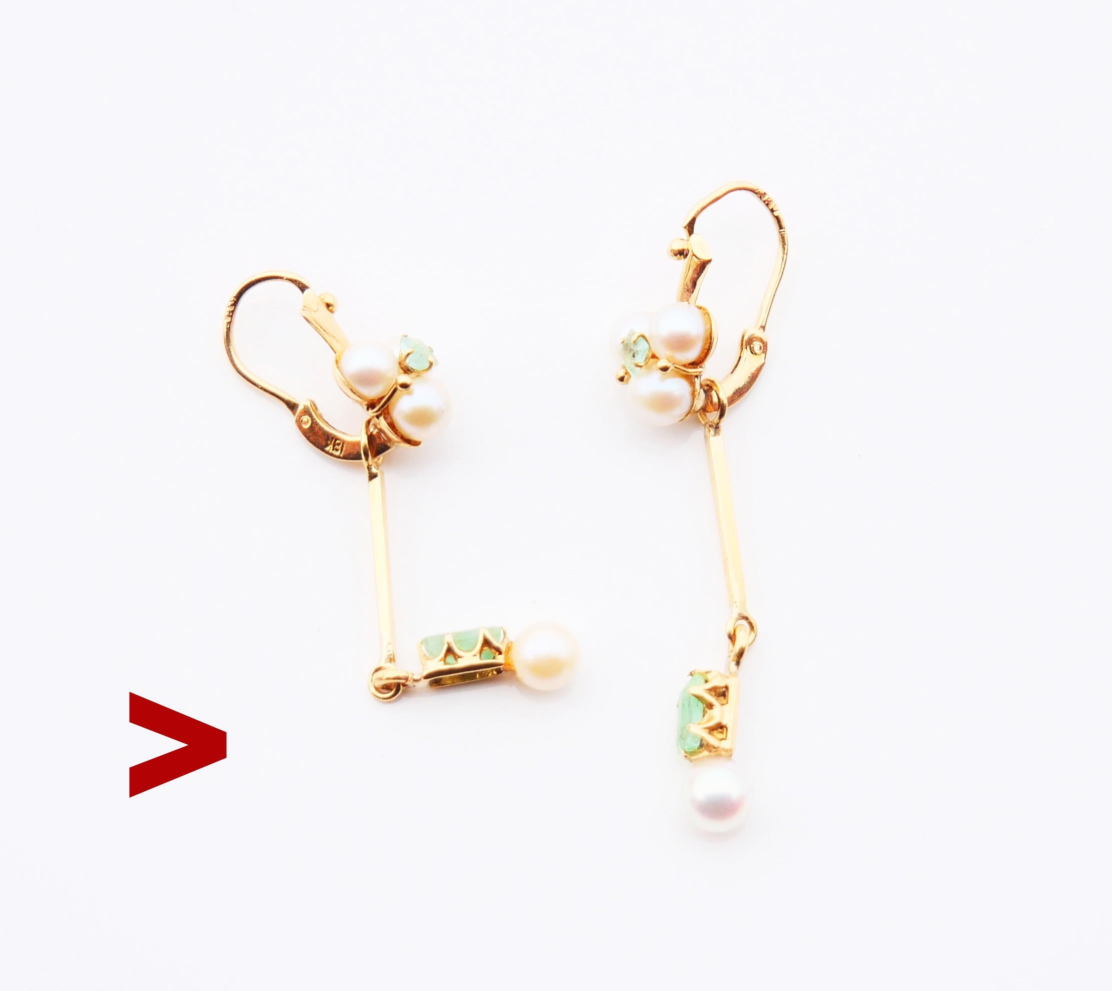 Women's Antique European Earrings Pearls Emeralds solid 18K Gold / 4.3 gr For Sale