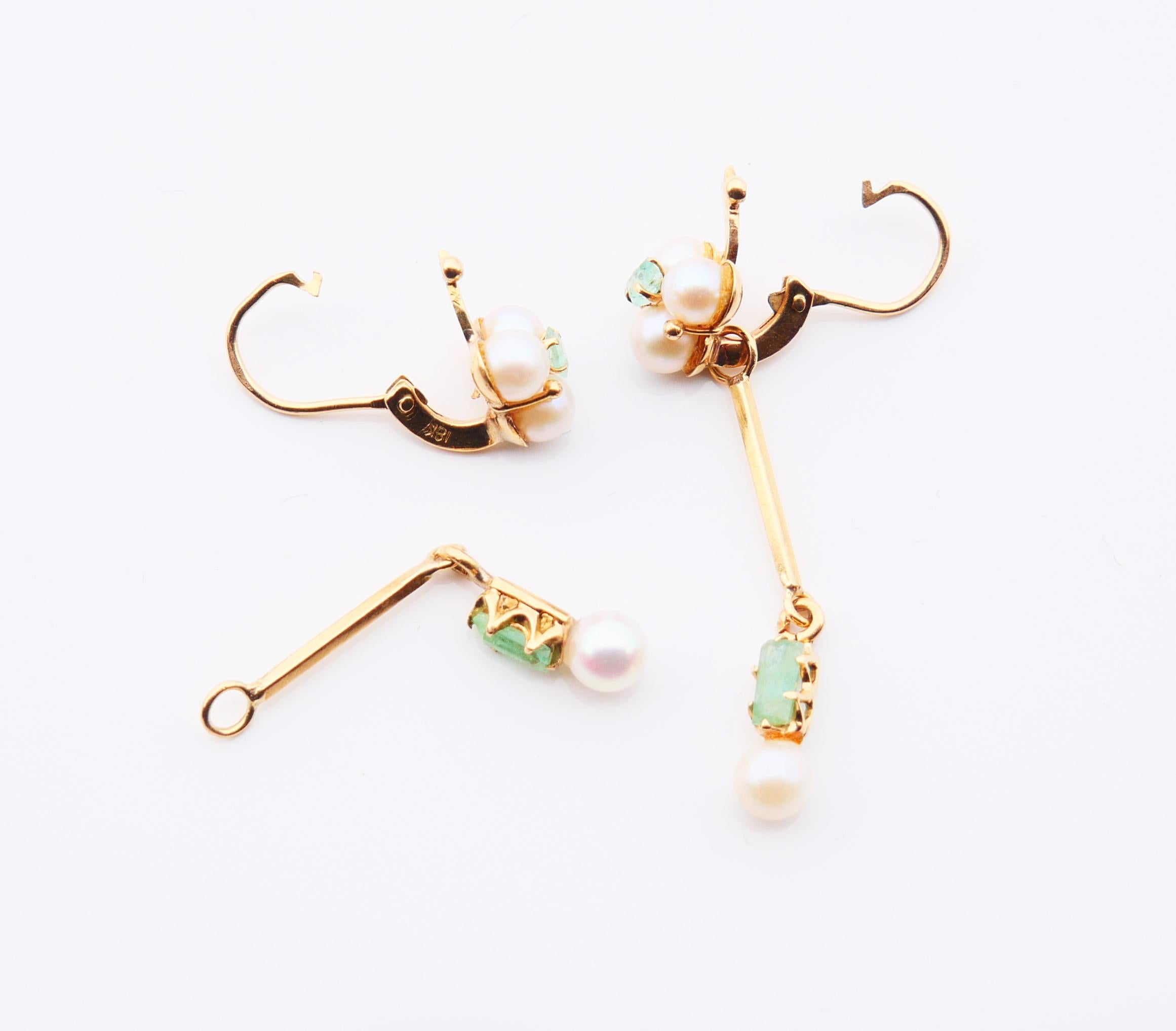 Antique European Earrings Pearls Emeralds solid 18K Gold / 4.3 gr For Sale 1