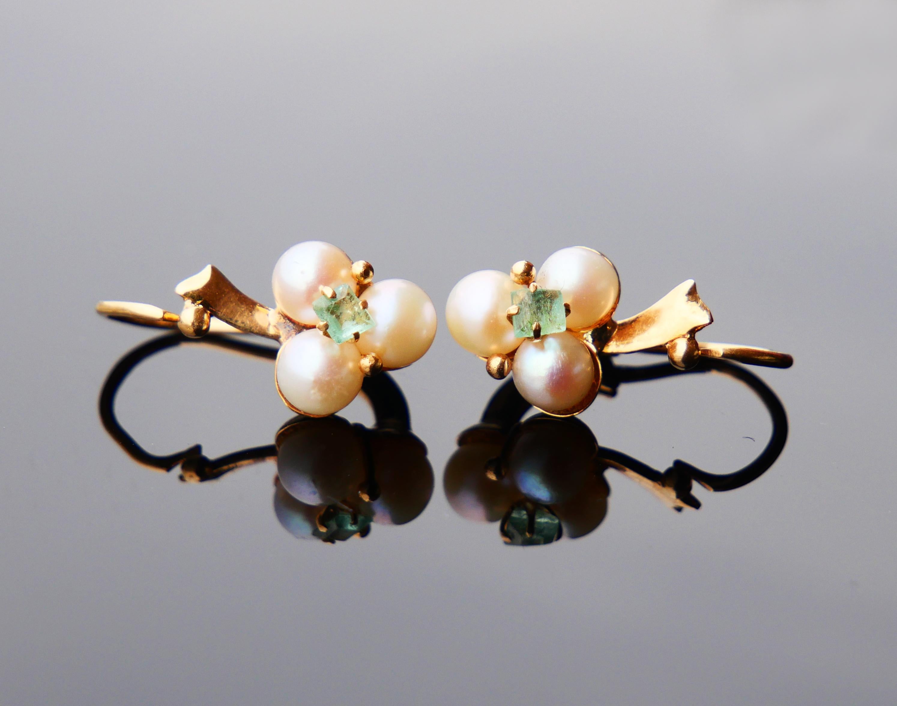 Antique European Earrings Pearls Emeralds solid 18K Gold / 4.3 gr For Sale 3