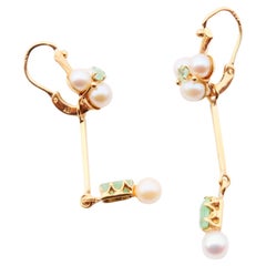 Antique European Earrings Pearls Emeralds solid 18K Gold / 4.3 gr