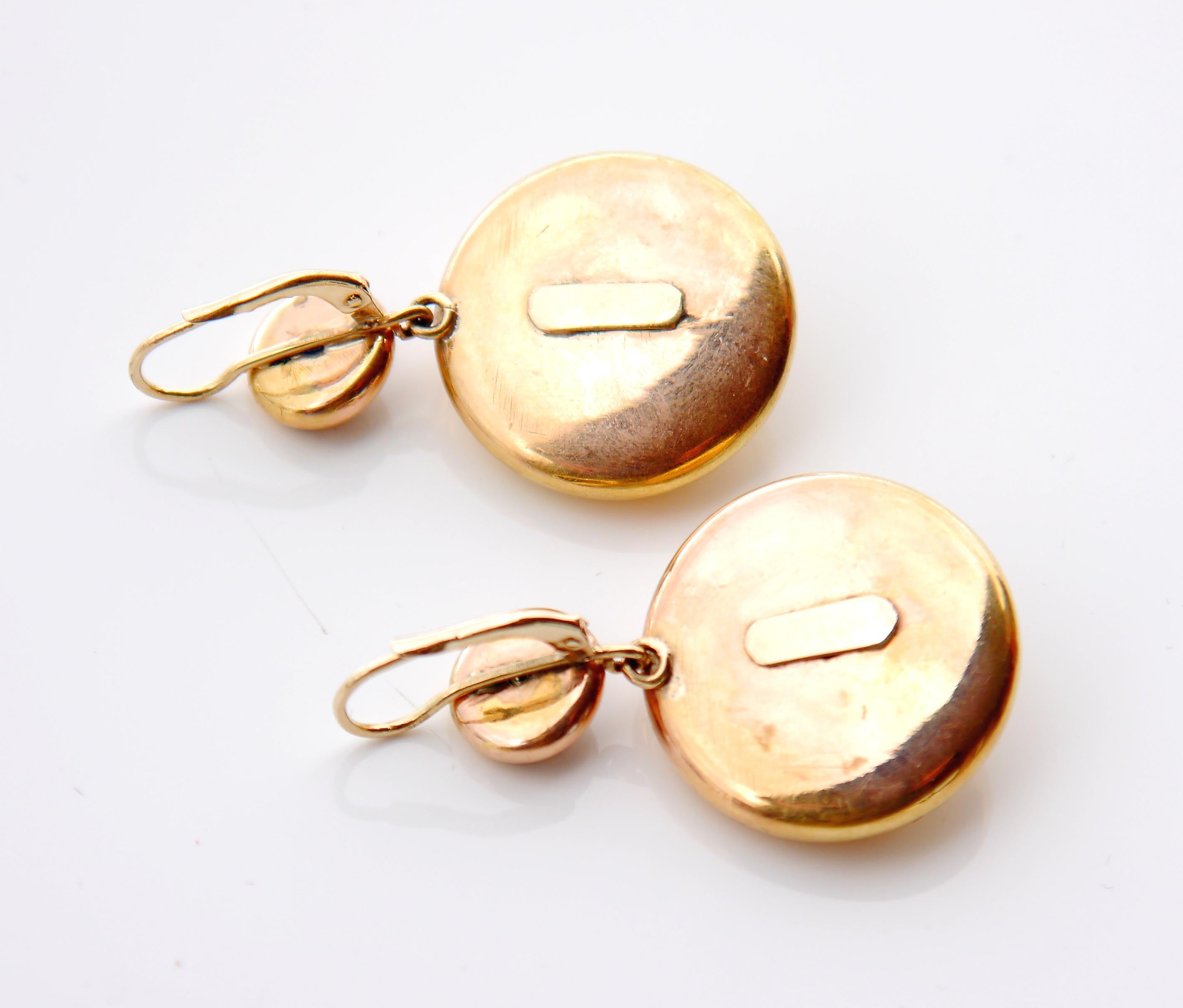 Pendientes Europeos Antiguos Oro 14K macizo Perlas Diamantes /13.6gr Corte rosa en venta