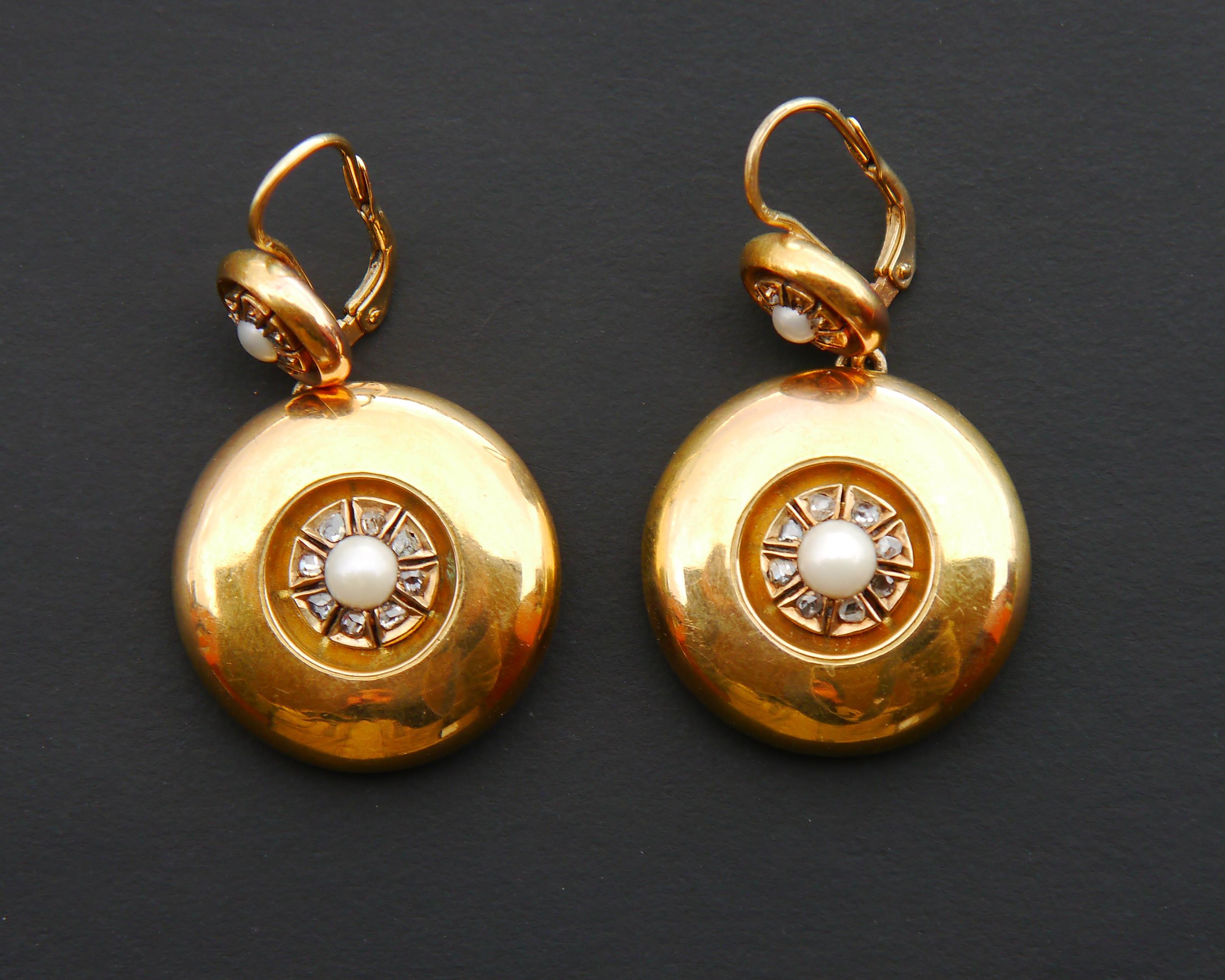 Antique European Earrings solid 14K Gold Pearls Diamonds /13.6gr For Sale 3