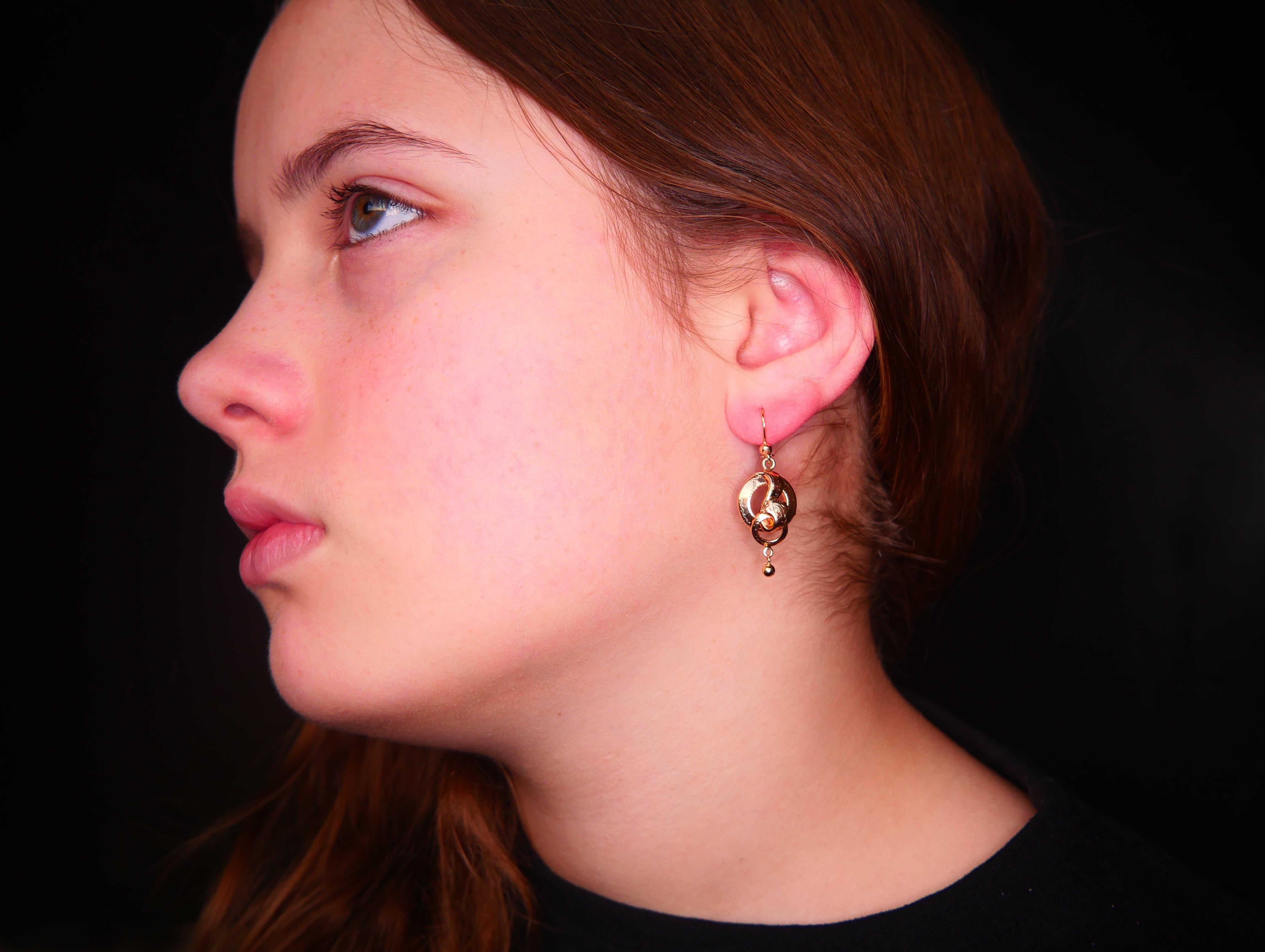 Women's Antique European Earrings solid 18K Orange Gold /2.16 gr For Sale
