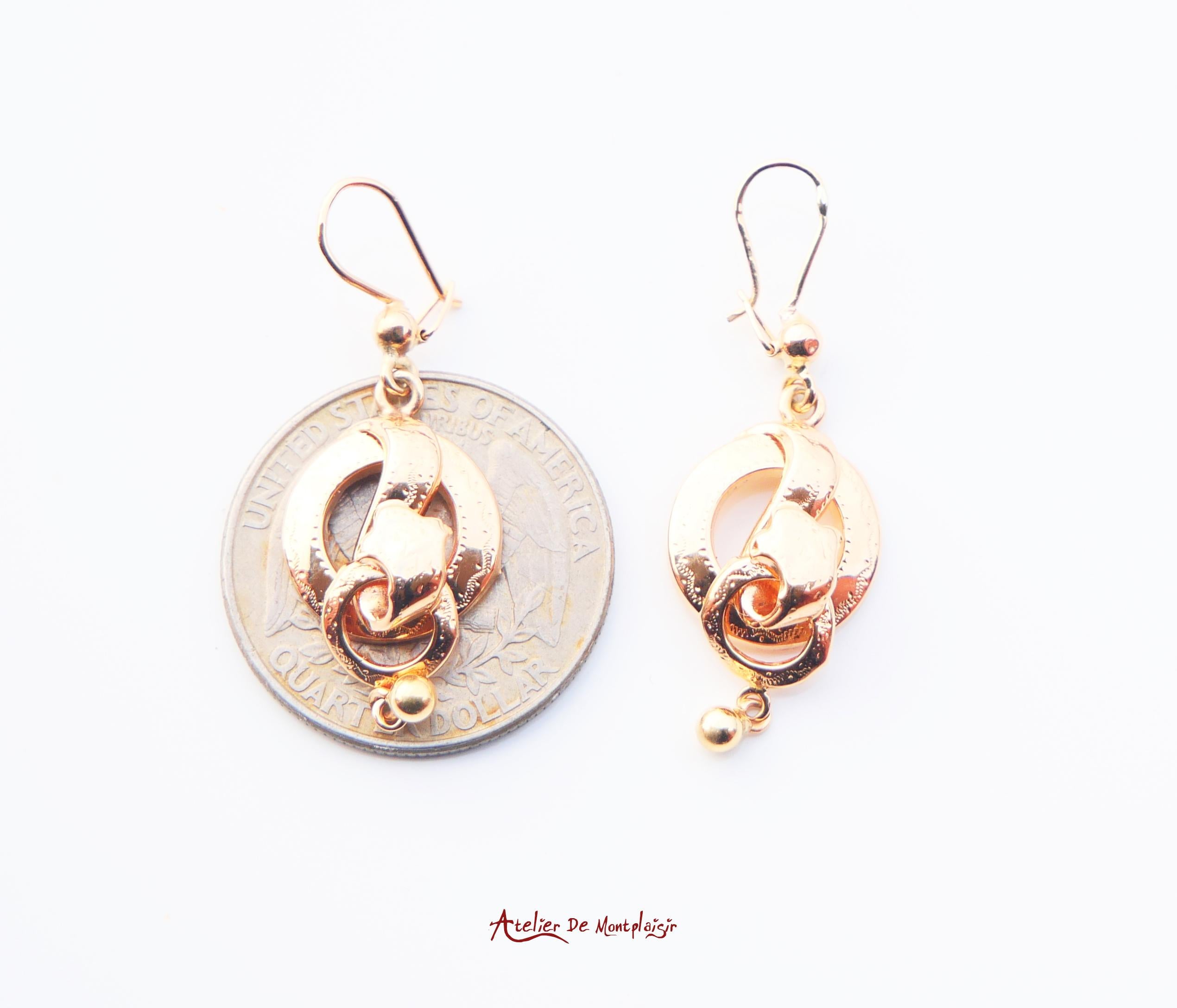 Antique European Earrings solid 18K Orange Gold /2.16 gr For Sale 3