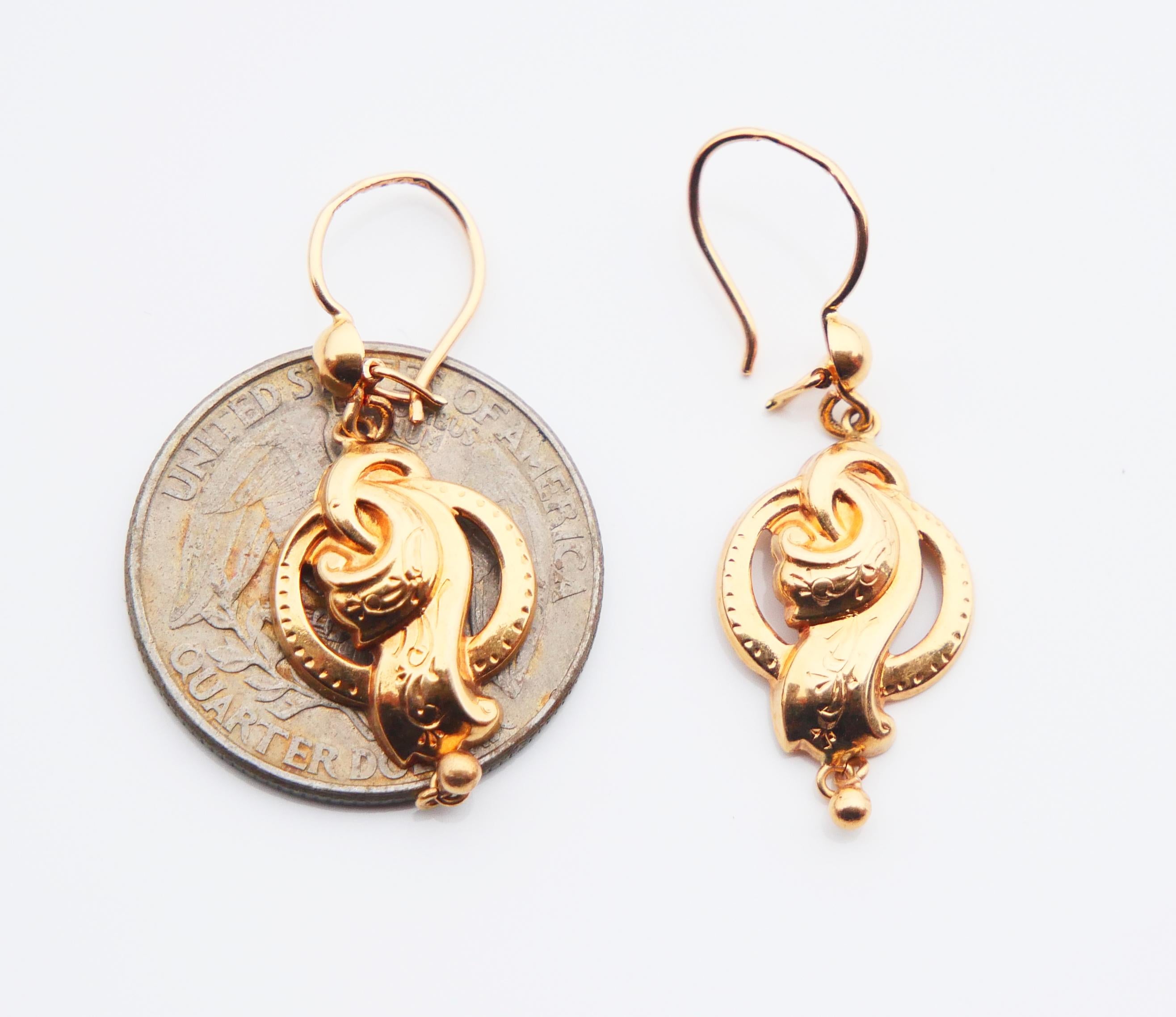 Antique European Earrings solid 18K Orange Gold / 2.4 gr For Sale 7