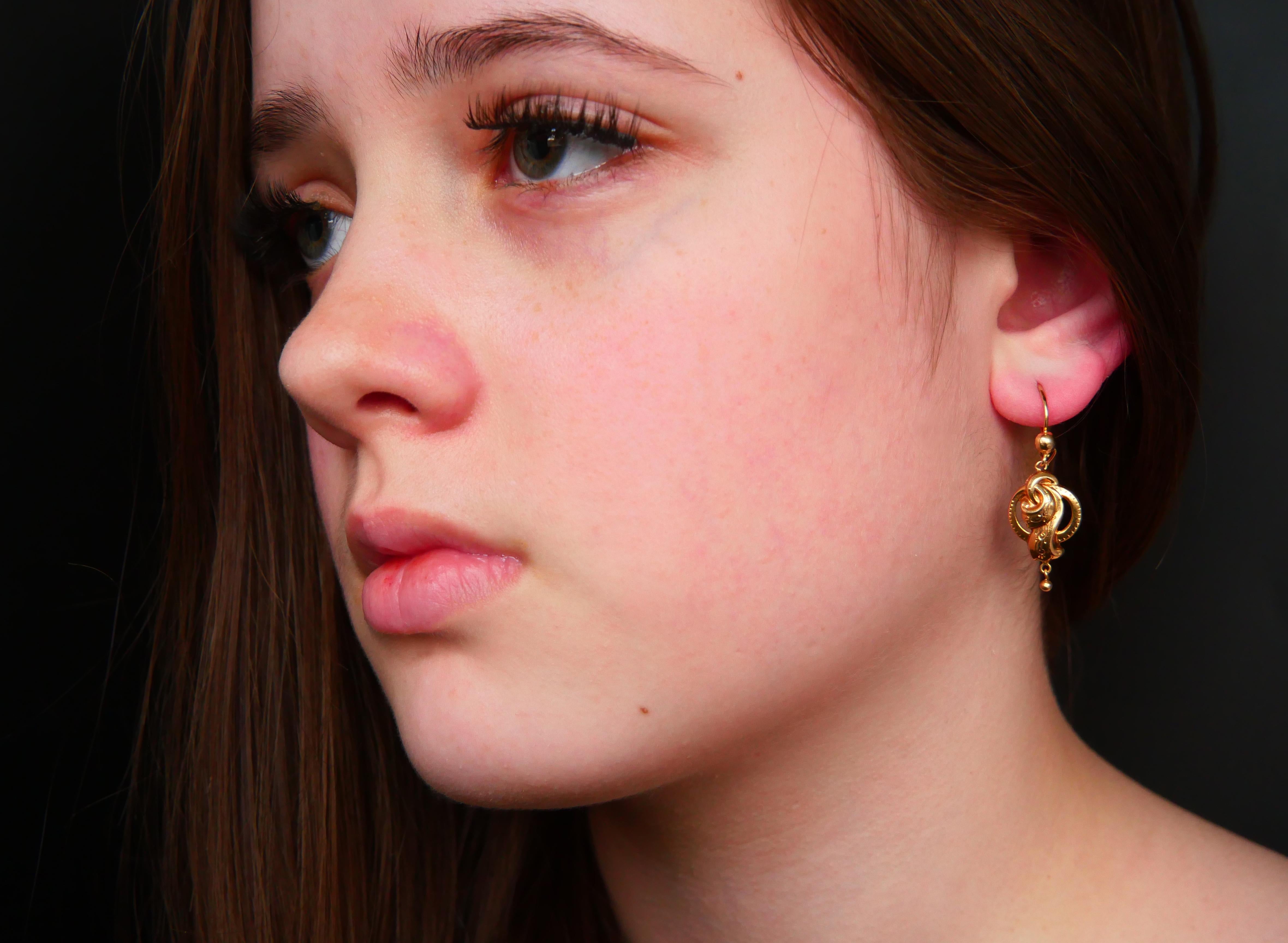 Antique European Earrings solid 18K Orange Gold / 2.4 gr For Sale 2