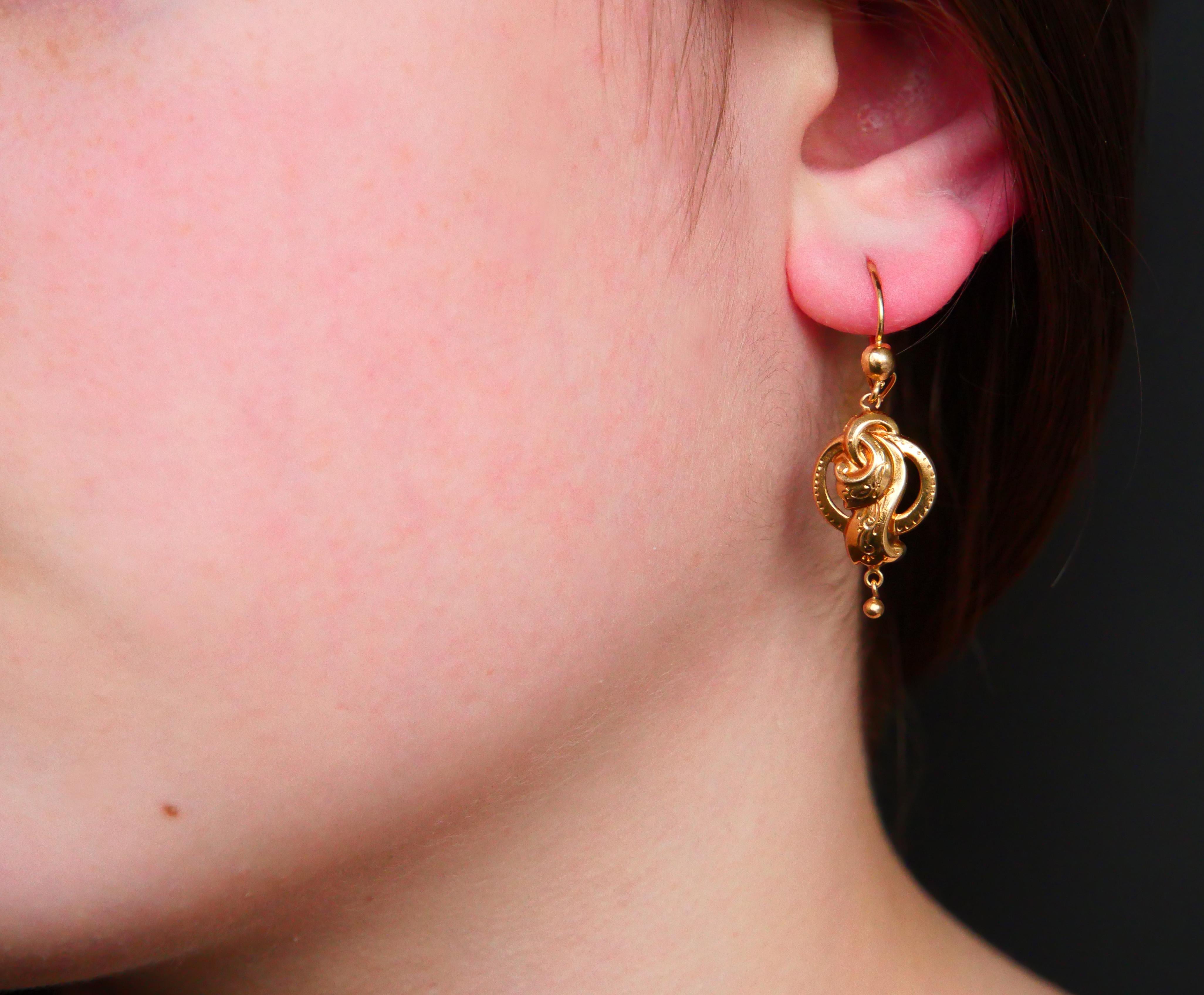 Antique European Earrings solid 18K Orange Gold / 2.4 gr For Sale 3