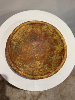 Antique European Earthenware Dough Bowl with Aged Ochre and Gold Patina