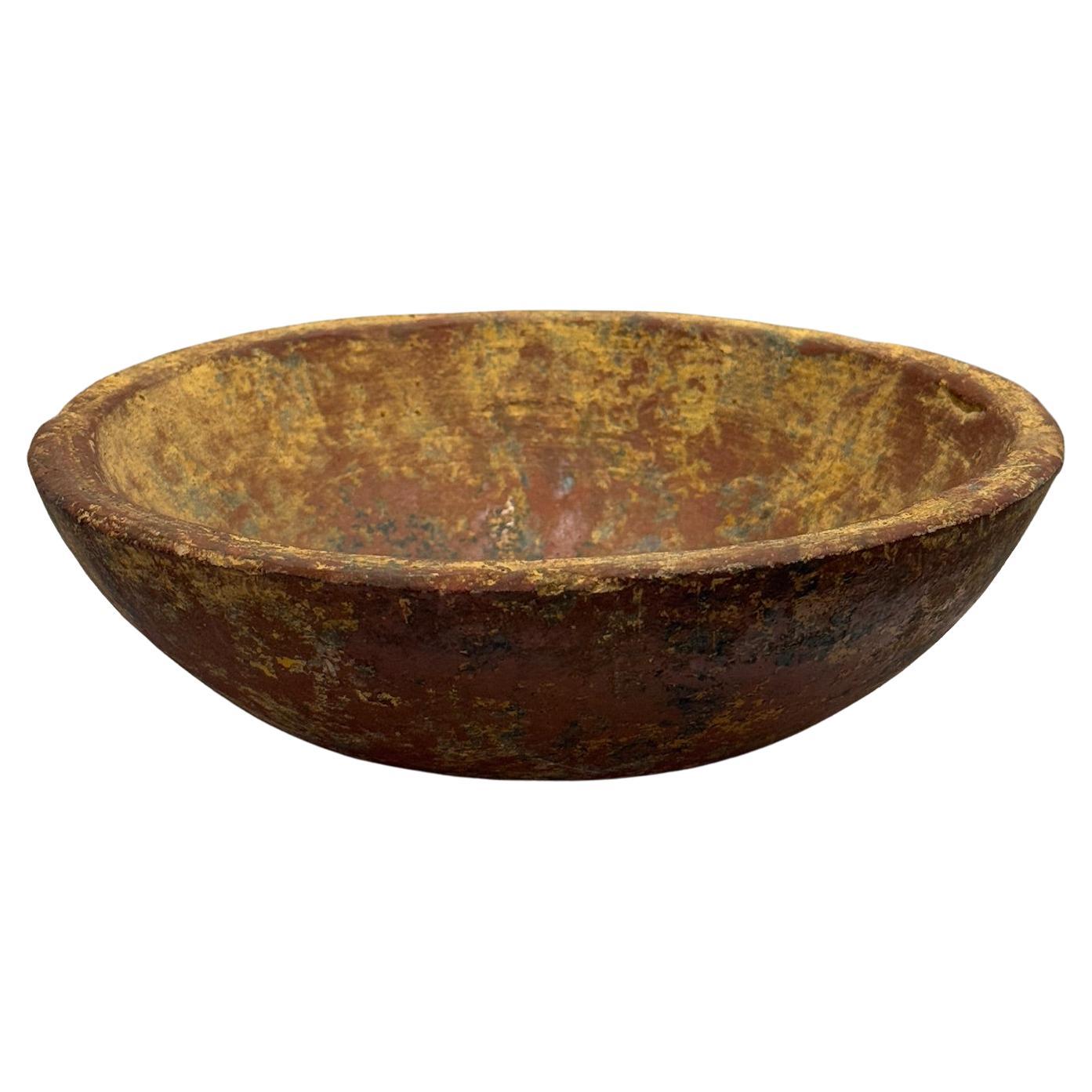 Antique European Earthenware Dough Bowl with Aged Ochre and Gold Patina For Sale