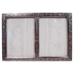 Antique European Edwardian Classical Silver Double Picture Frame
