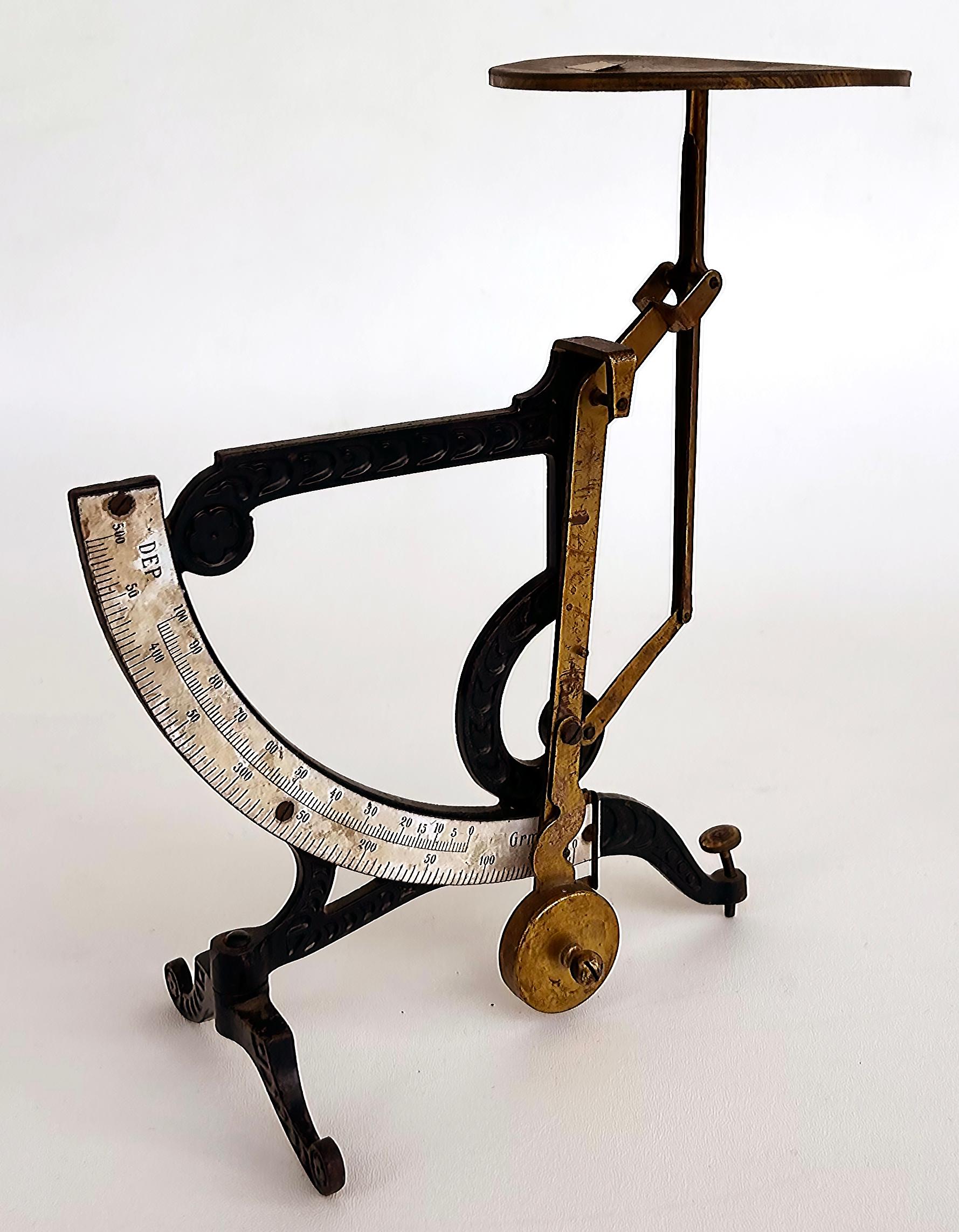 French Antique European Enameled Postal Scale with Brass For Sale
