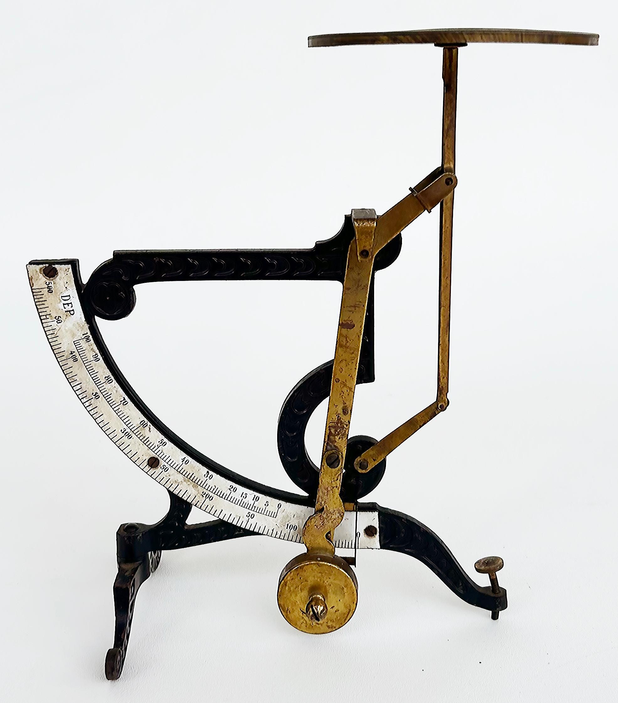 19th Century Antique European Enameled Postal Scale with Brass For Sale