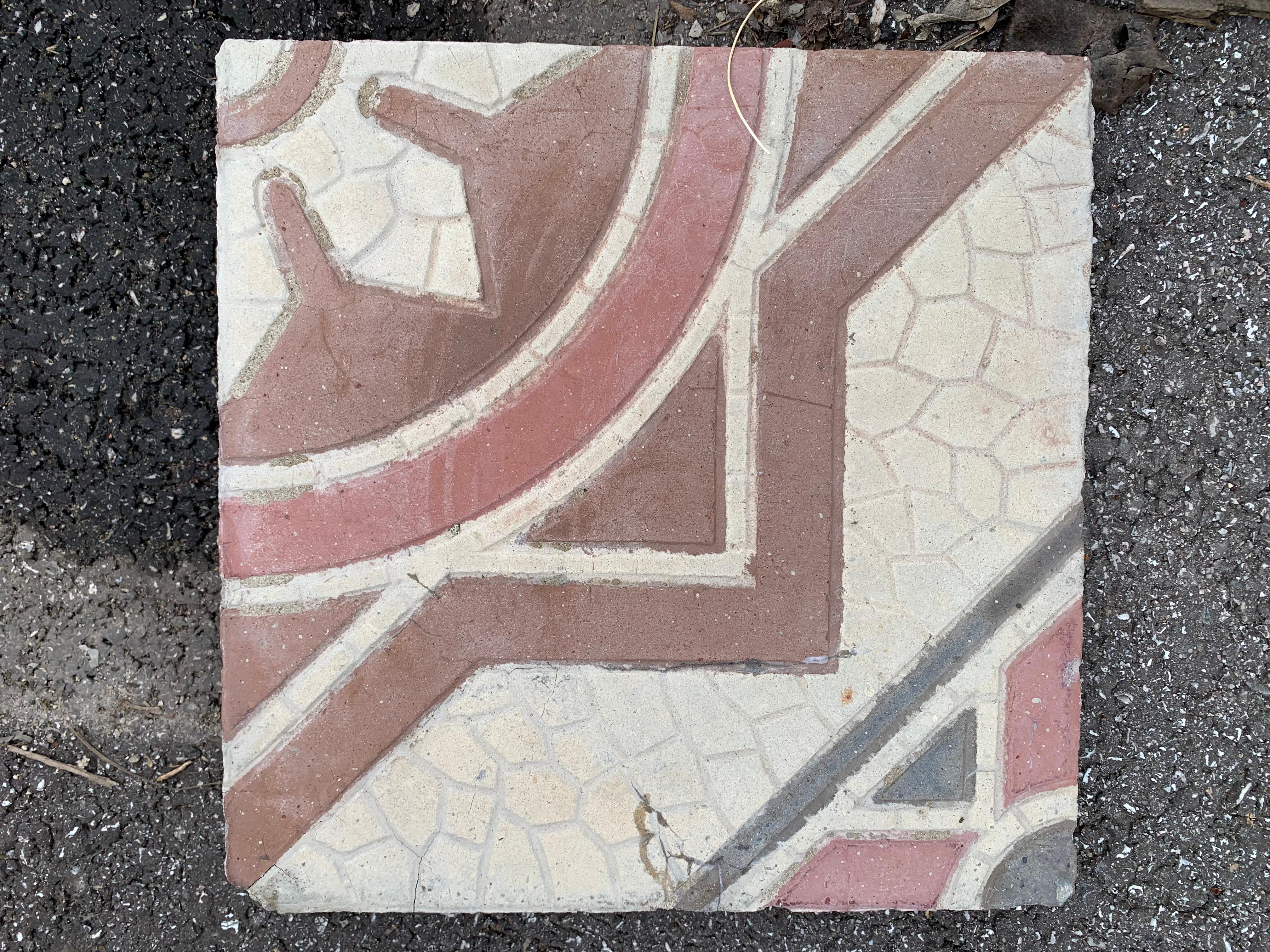 Antique European Encaustic Cement Tiles Pre-WWII In Good Condition For Sale In Baltimore, MD